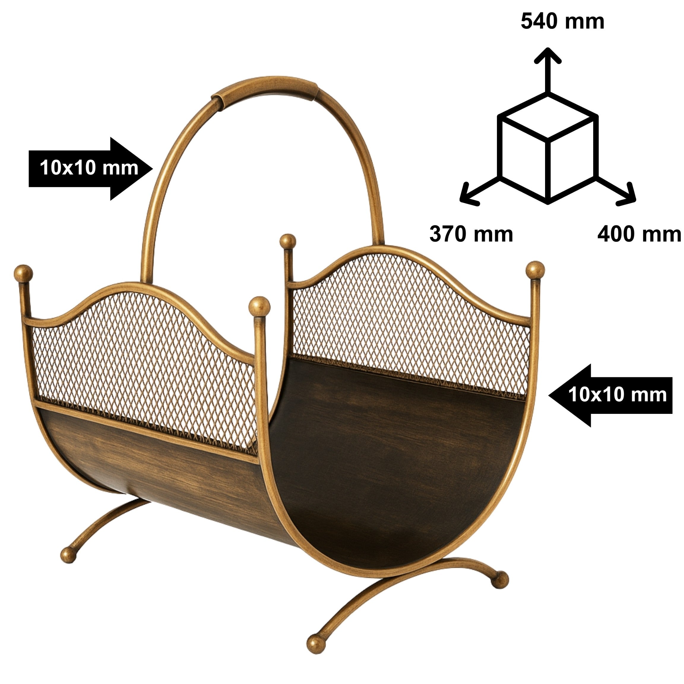 HGDECO  Kosz metalowy na drewno LEON złoty patyna