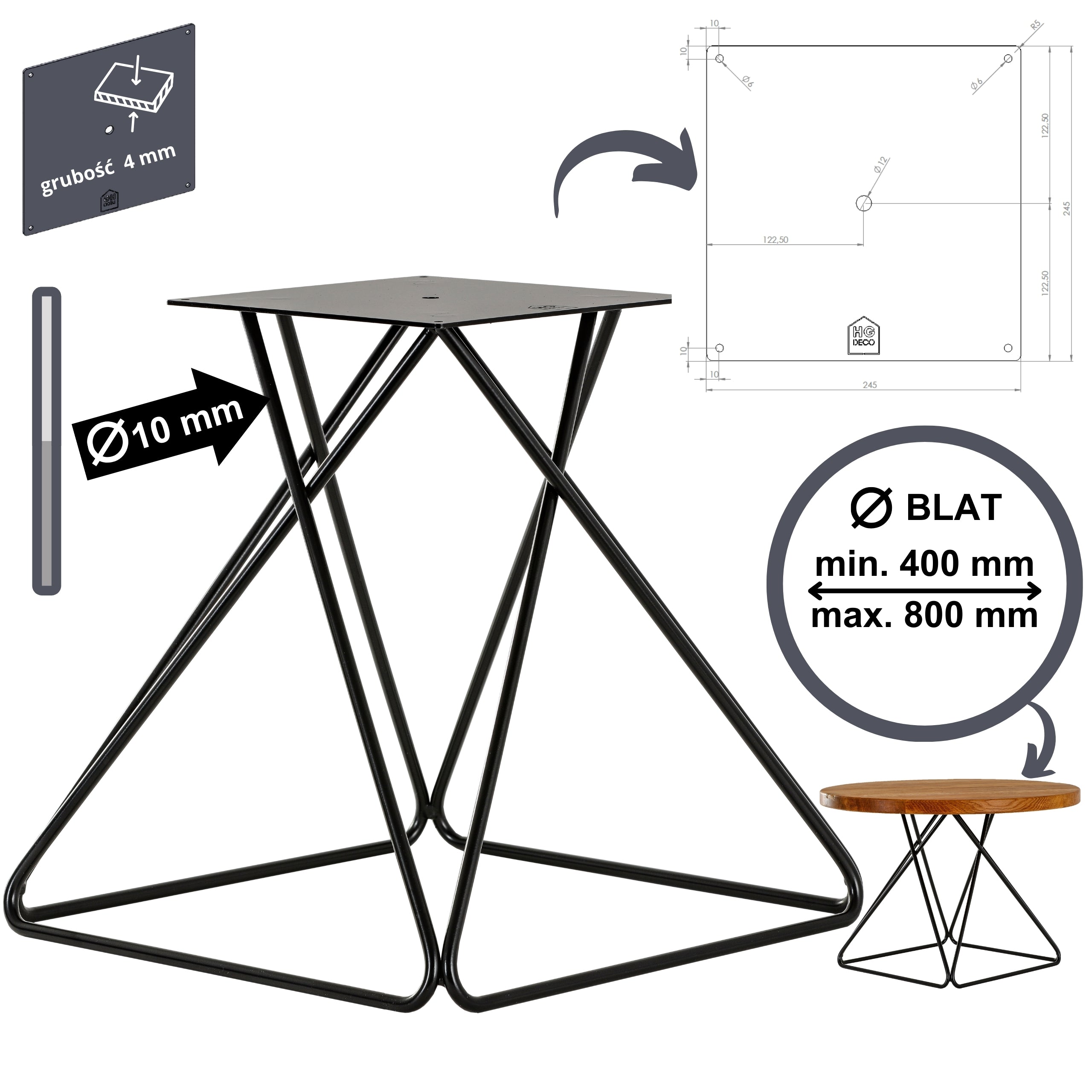 Stelaż do stolika kawowego DIAMOND 40 cm czarny HGDECO