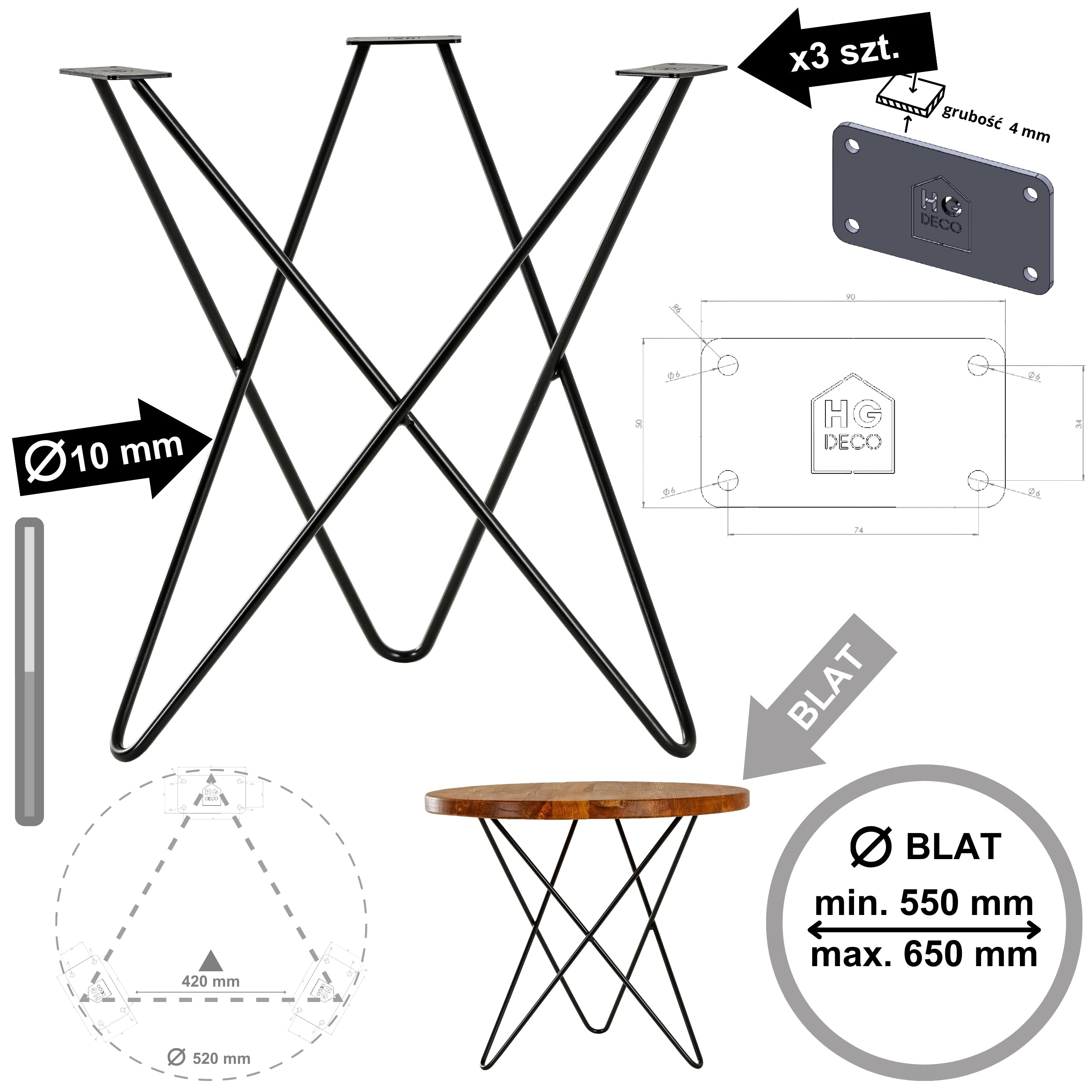 STAR 50 cm Black Coffee Table Frame by HGDECO