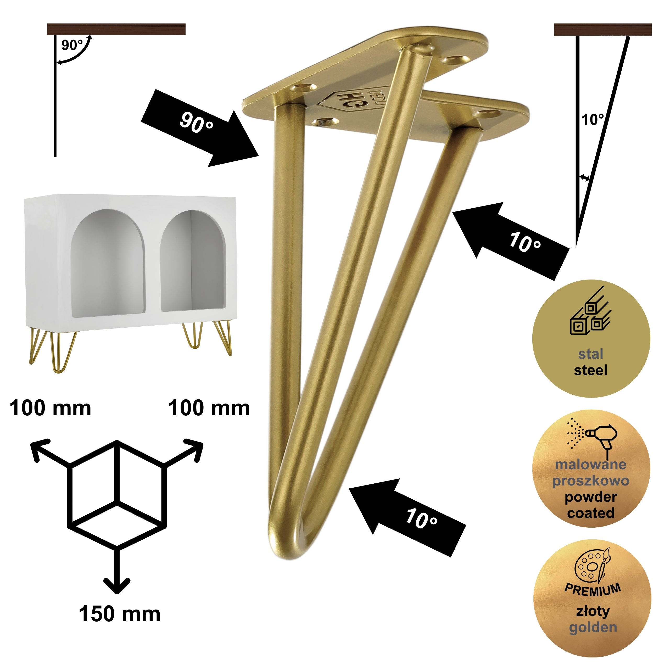 Noga meblowa do komody fotela TL15 złoty HGDECO