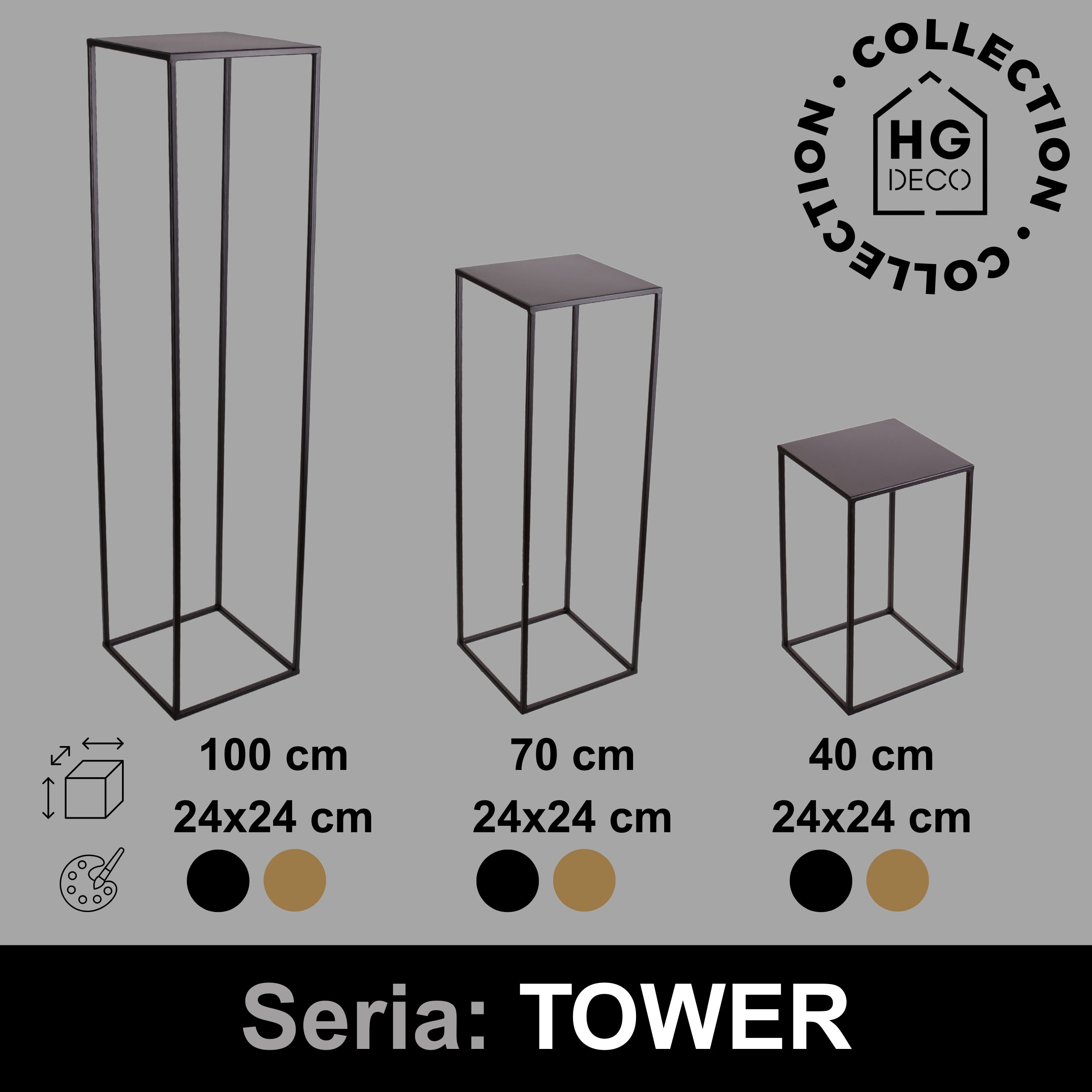 Metalowy kwietnik stojak na kwiatek TOWER 40 czarny styl loftowy HGDECO