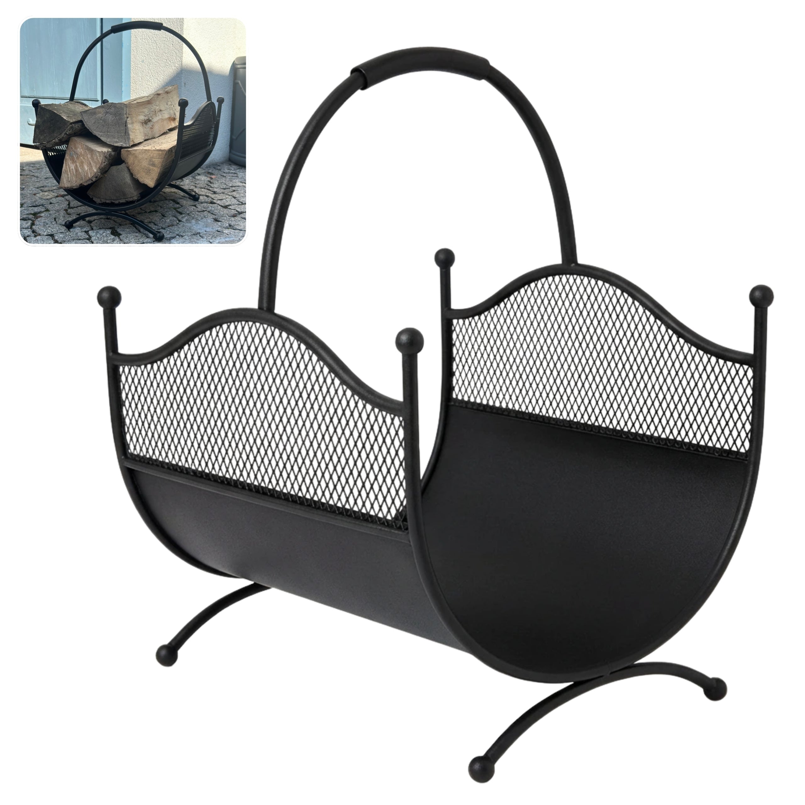 HGDECO  Kosz metalowy na drewno LEON czarny strukt