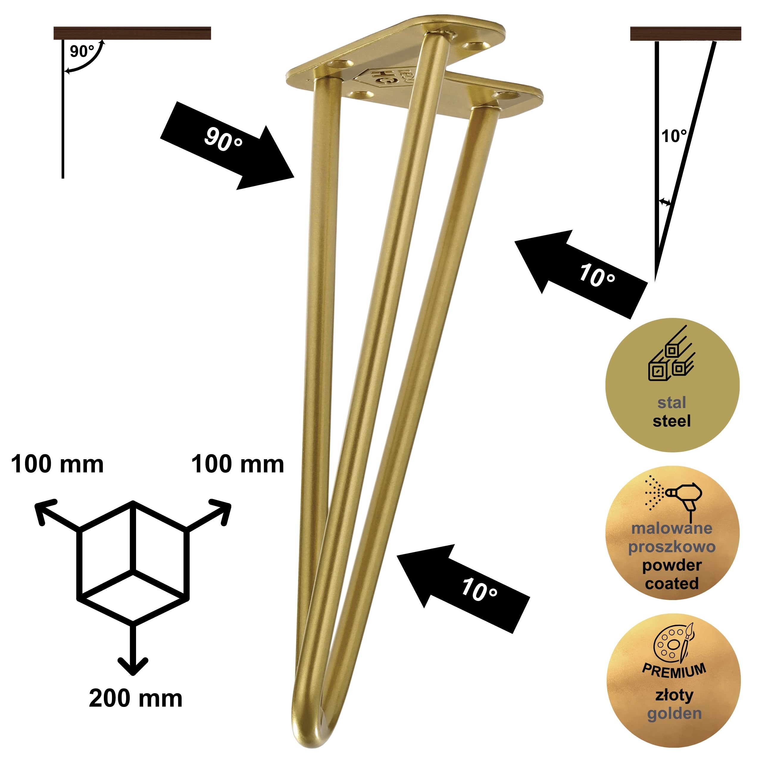 Noga meblowa do szafki pufy TL20 złoty HGDECO (WW)