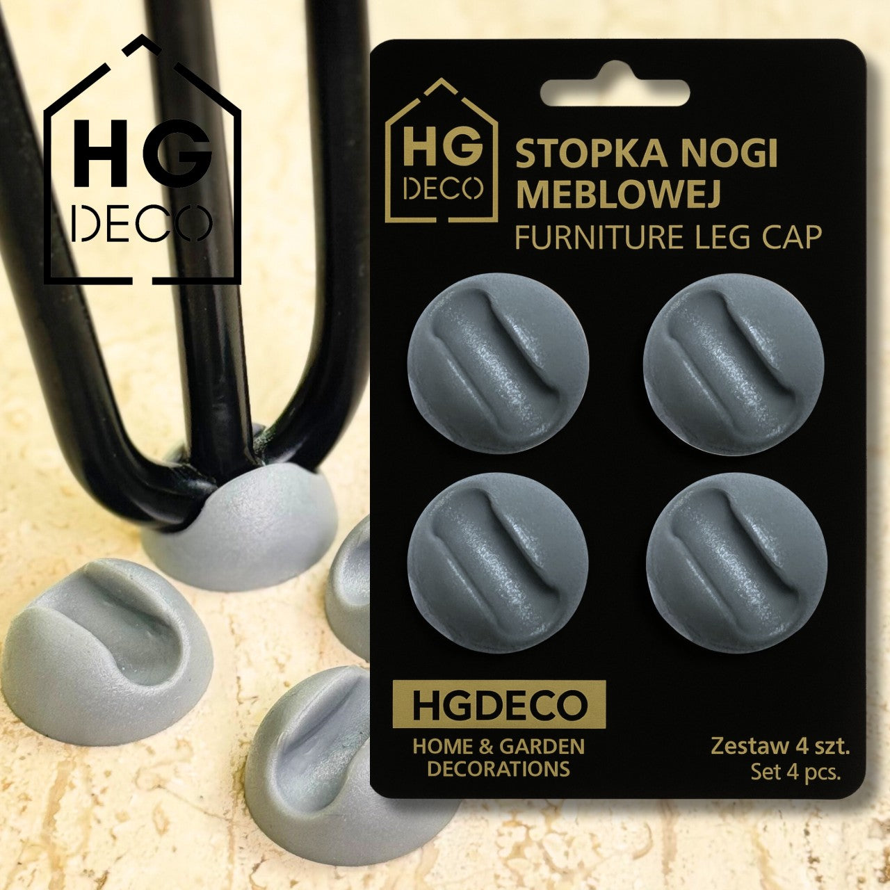 Set of furniture leg pads, grey, 4 pcs. HGDECO