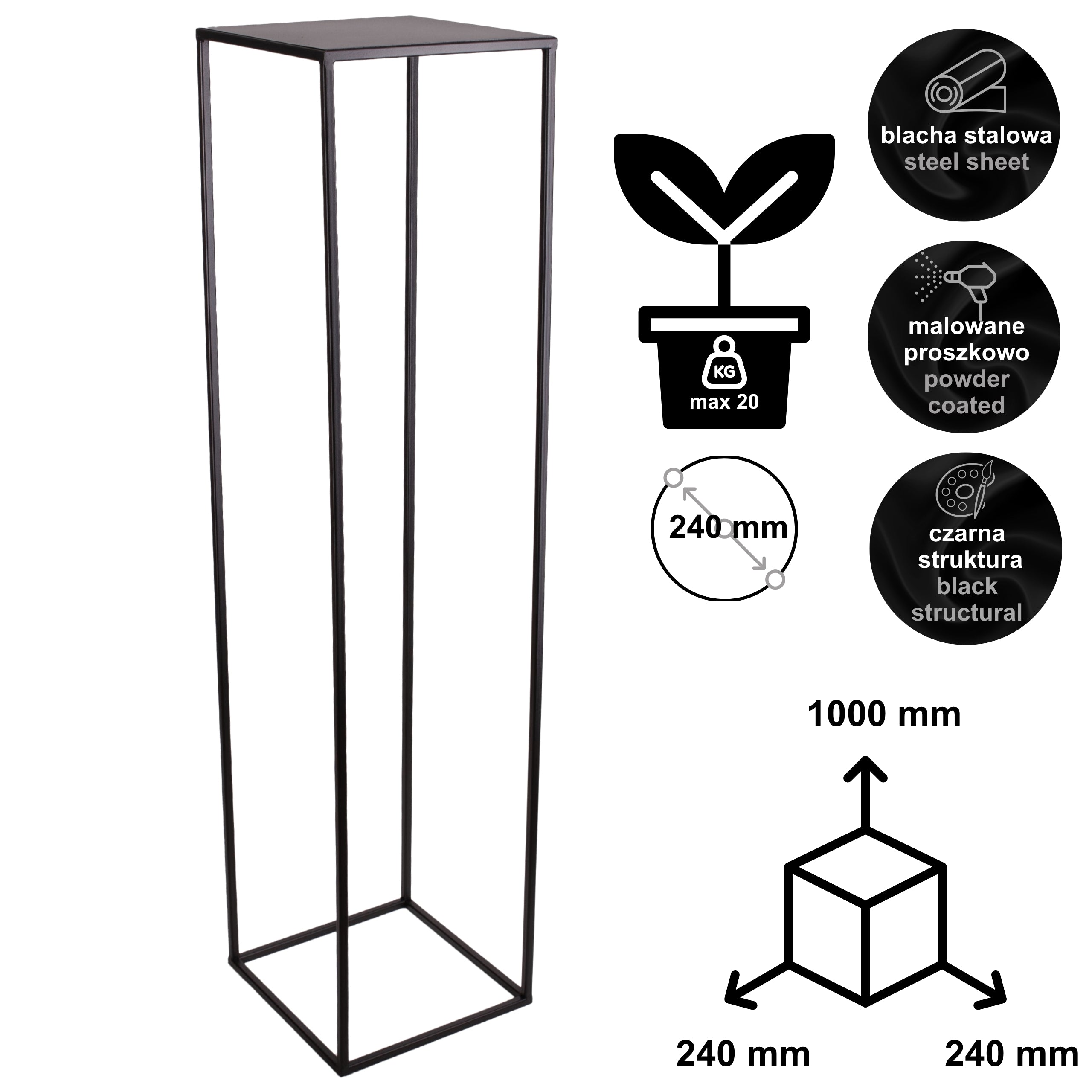 Metalowy kwietnik stojak na kwiatek TOWER 100 czarny styl loftowy HGDECO