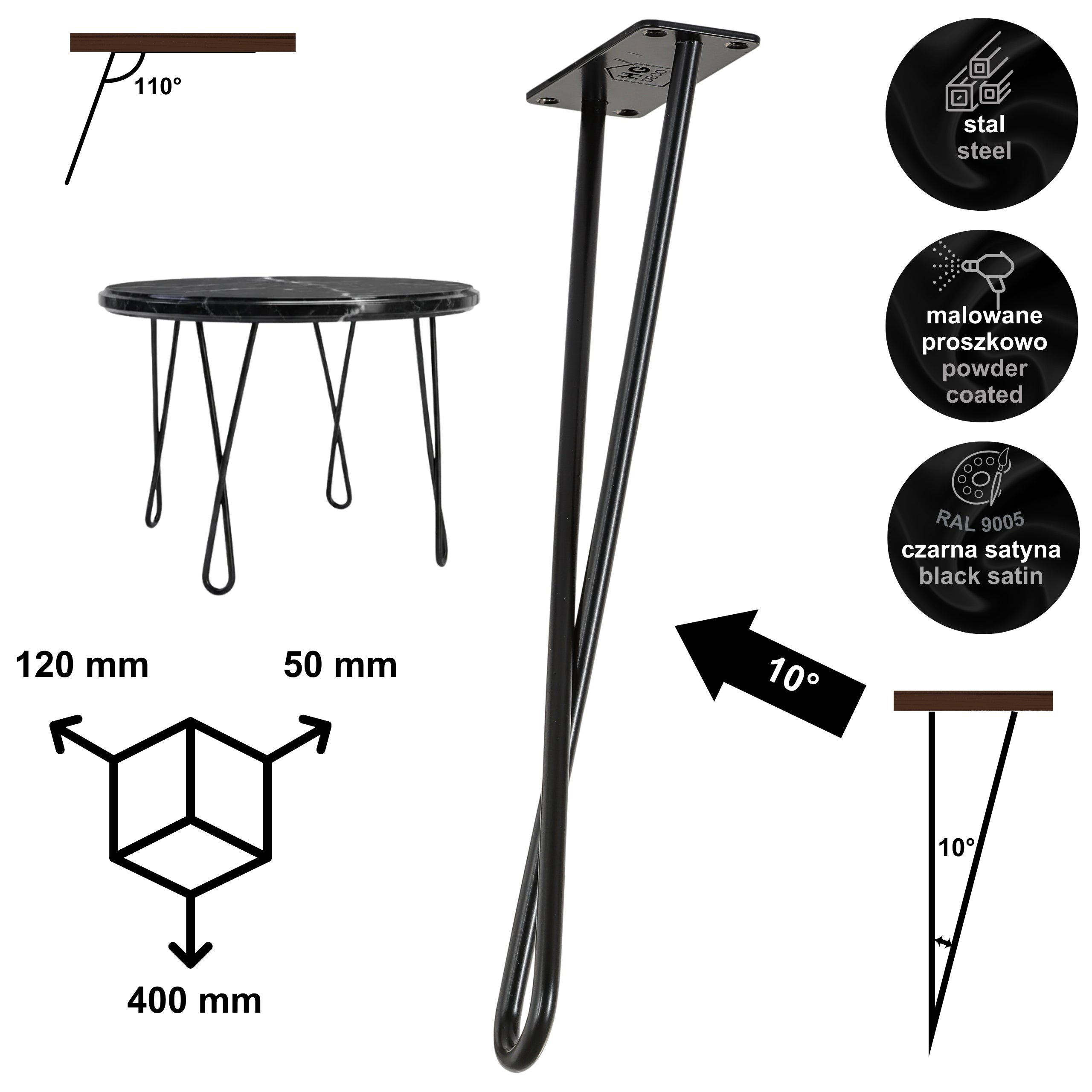 Noga do stolika kawowego DX40 czarny HGDECO