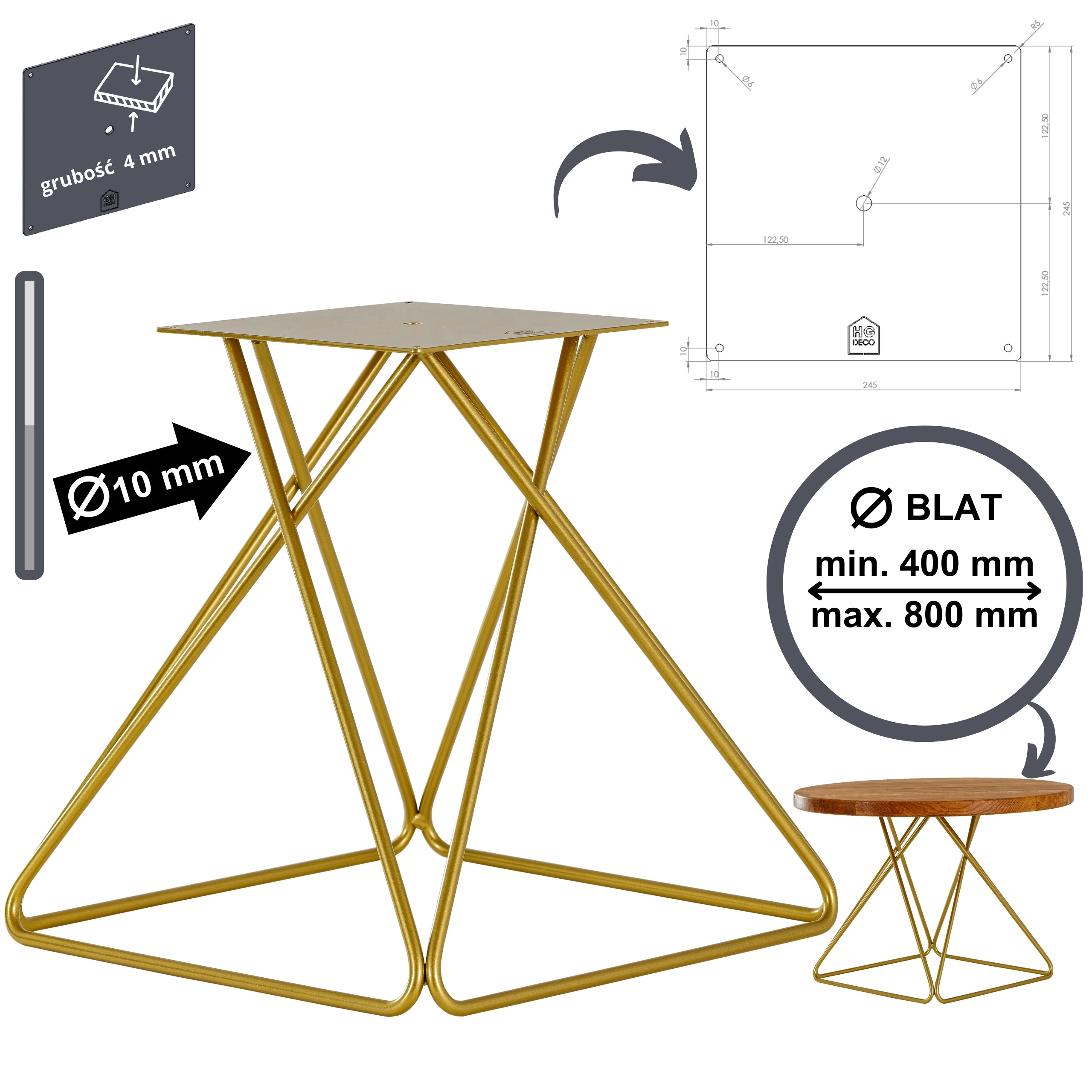 Stelaż do stolika kawowego DIAMOND 40 cm złoty HGDECO