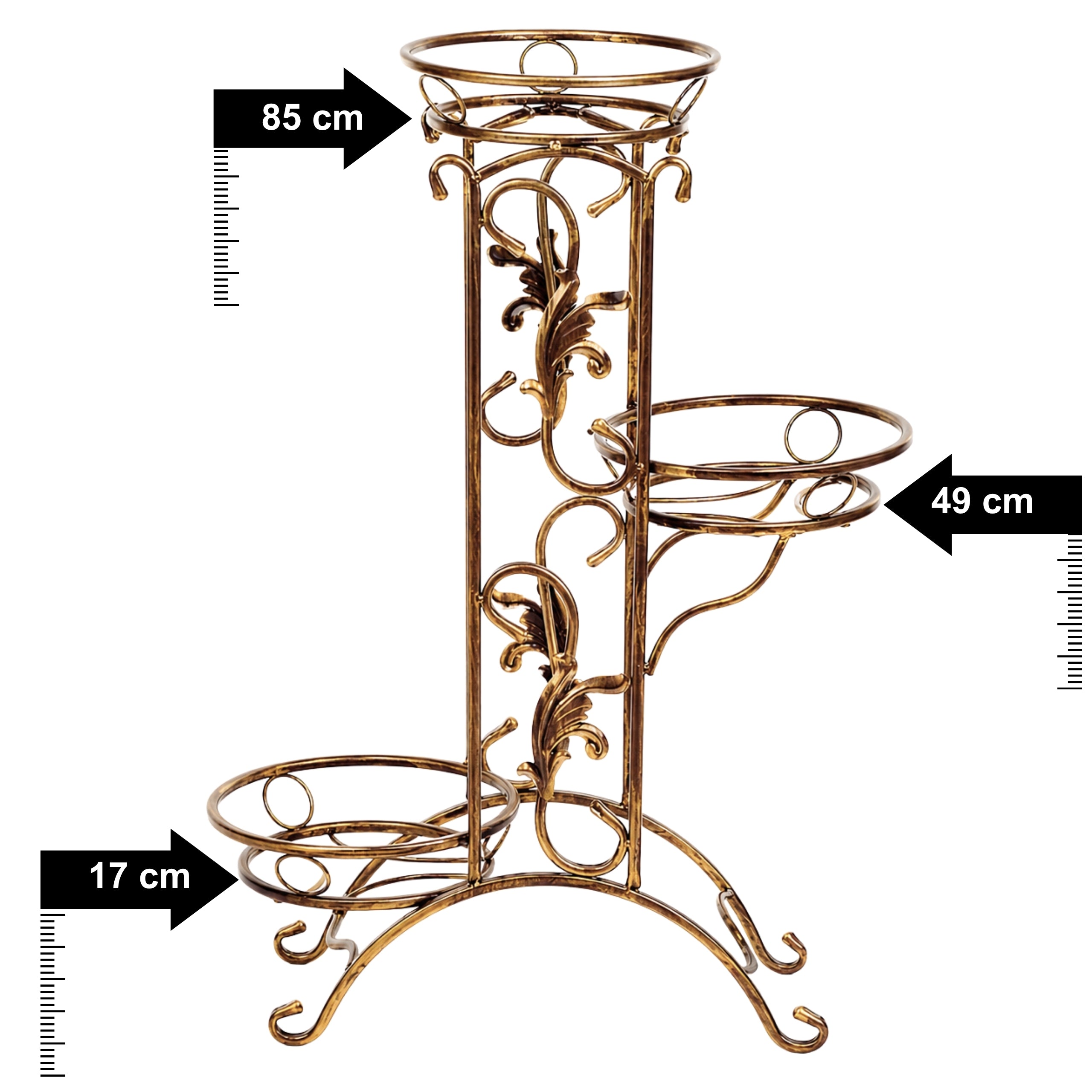 Kwietnik metalowy stojący 3 doniczki RUSTIC 91 złota patyna HGDECO