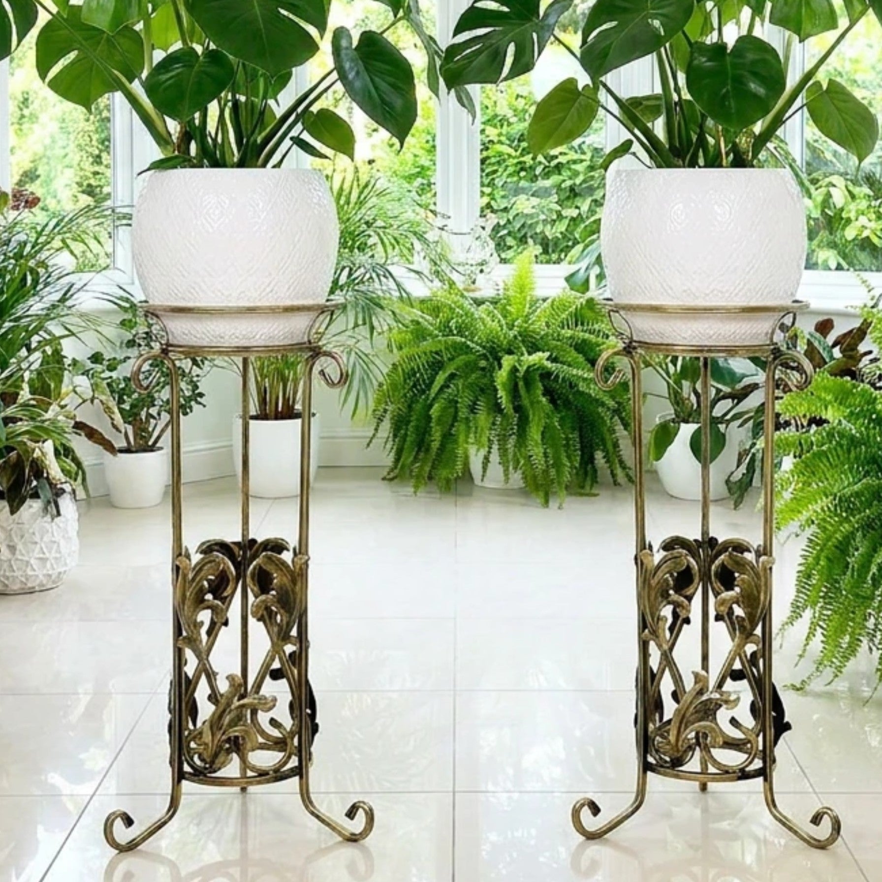 Kwietnik metalowy wysoki stojący RUSTIC 73 złota patyna HGDECO