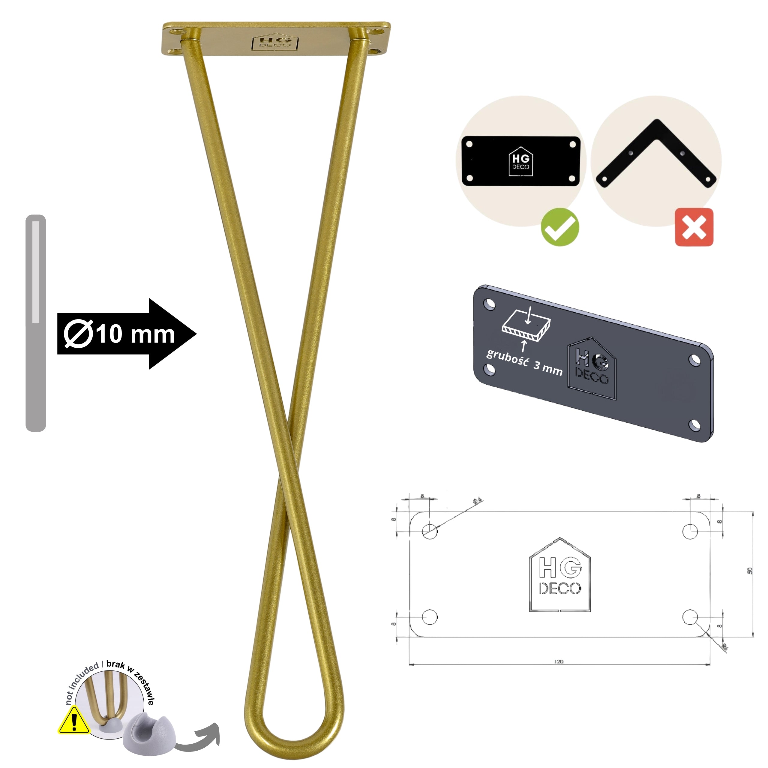 Noga do stolika kawowego DX40 złoty HGDECO