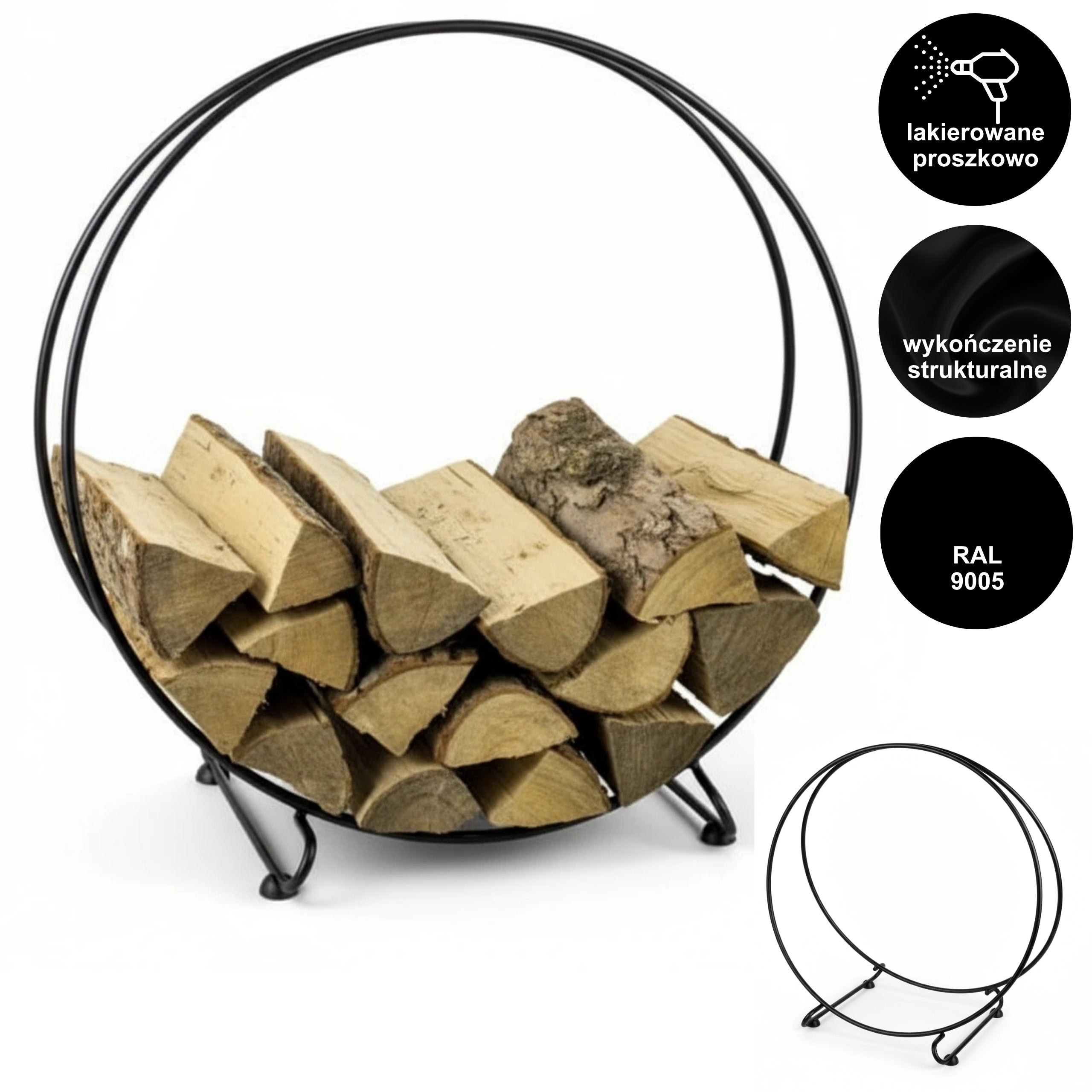 HGDECO  Stojak na drewno MOON XL czarny