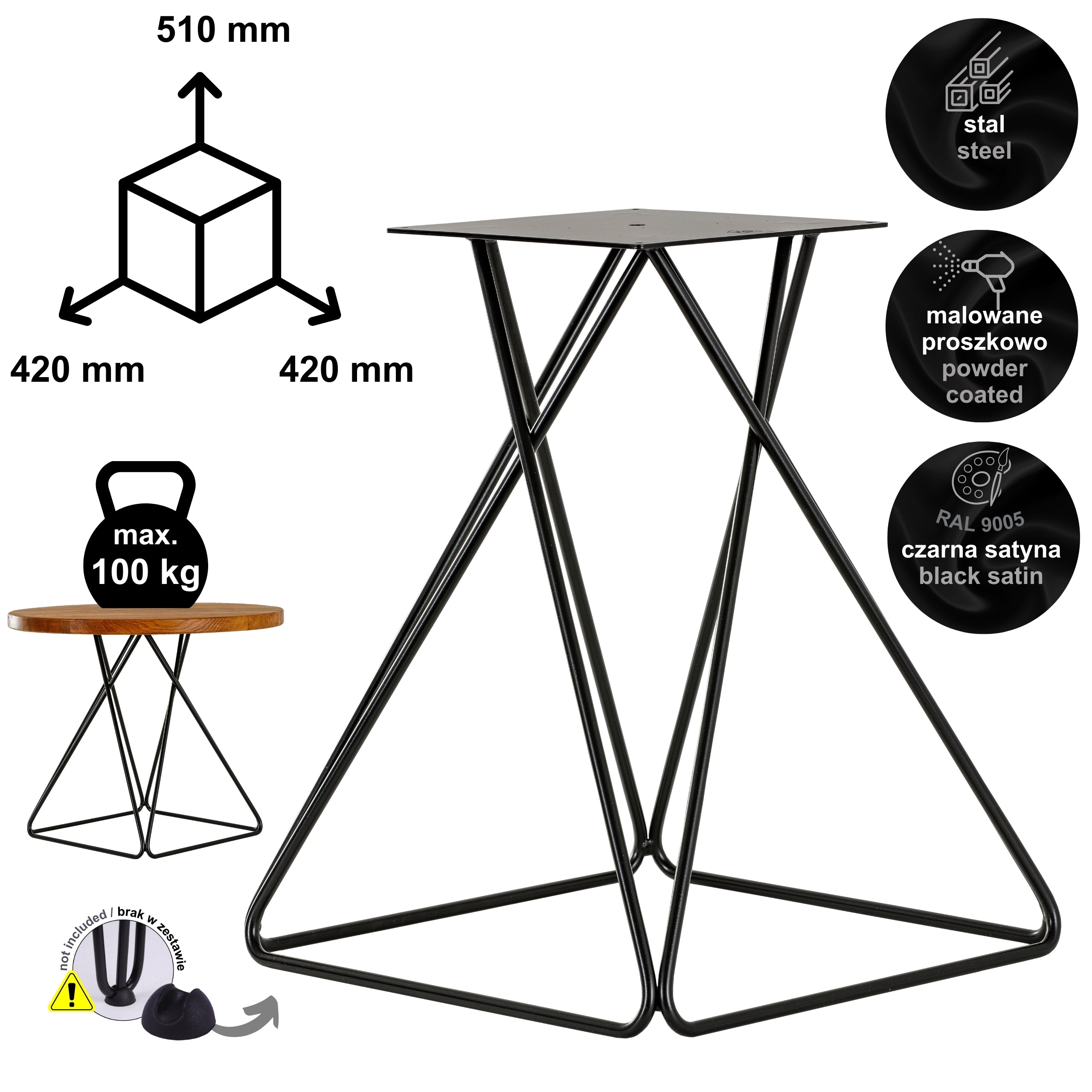 Stelaż do stolika kawowego DIAMOND 50 cm czarny HGDECO