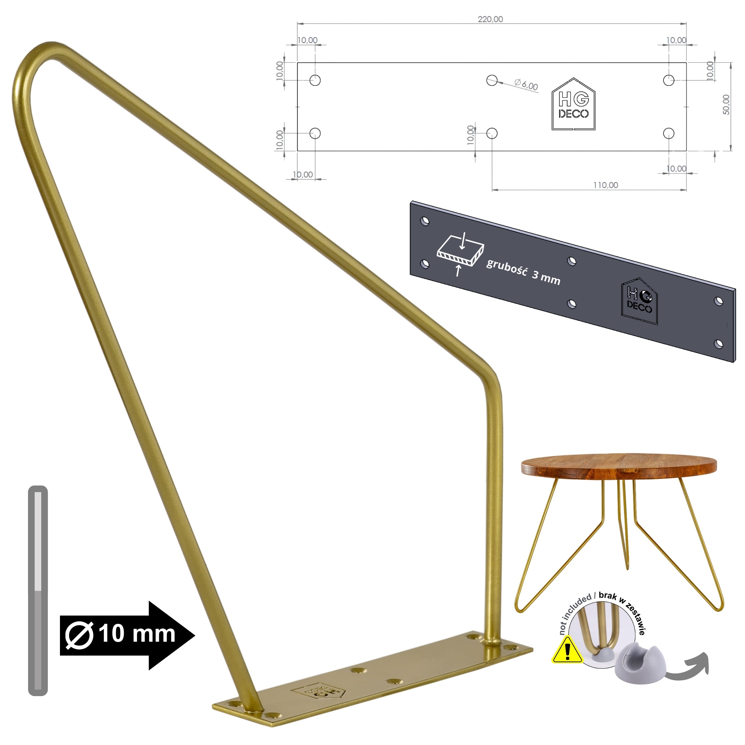 Zestaw nóg meblowych do stolika kawowego FIN 40 cm złoty HGDECO