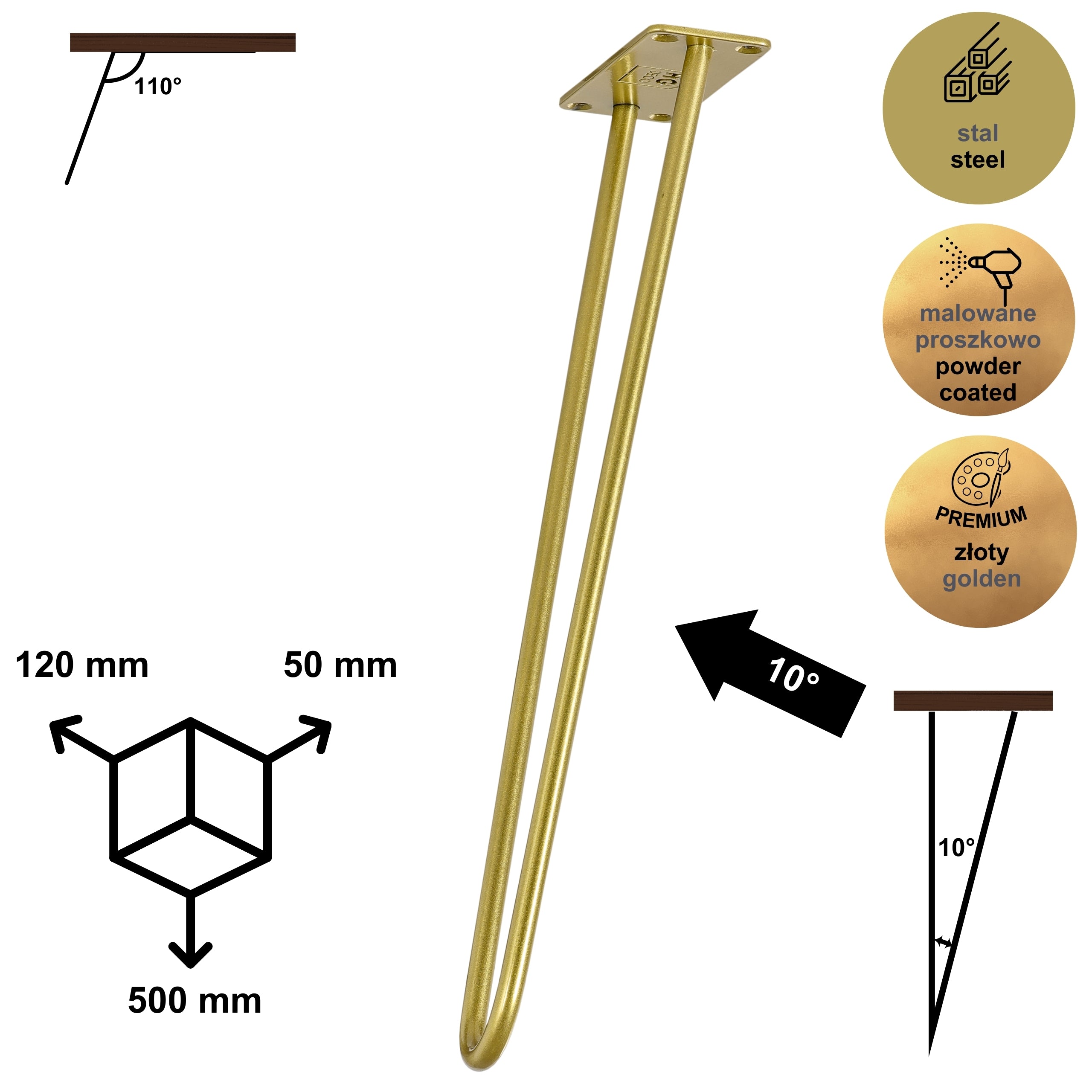 Noga do stolika kawowego ławy DP50 złoty HGDECO