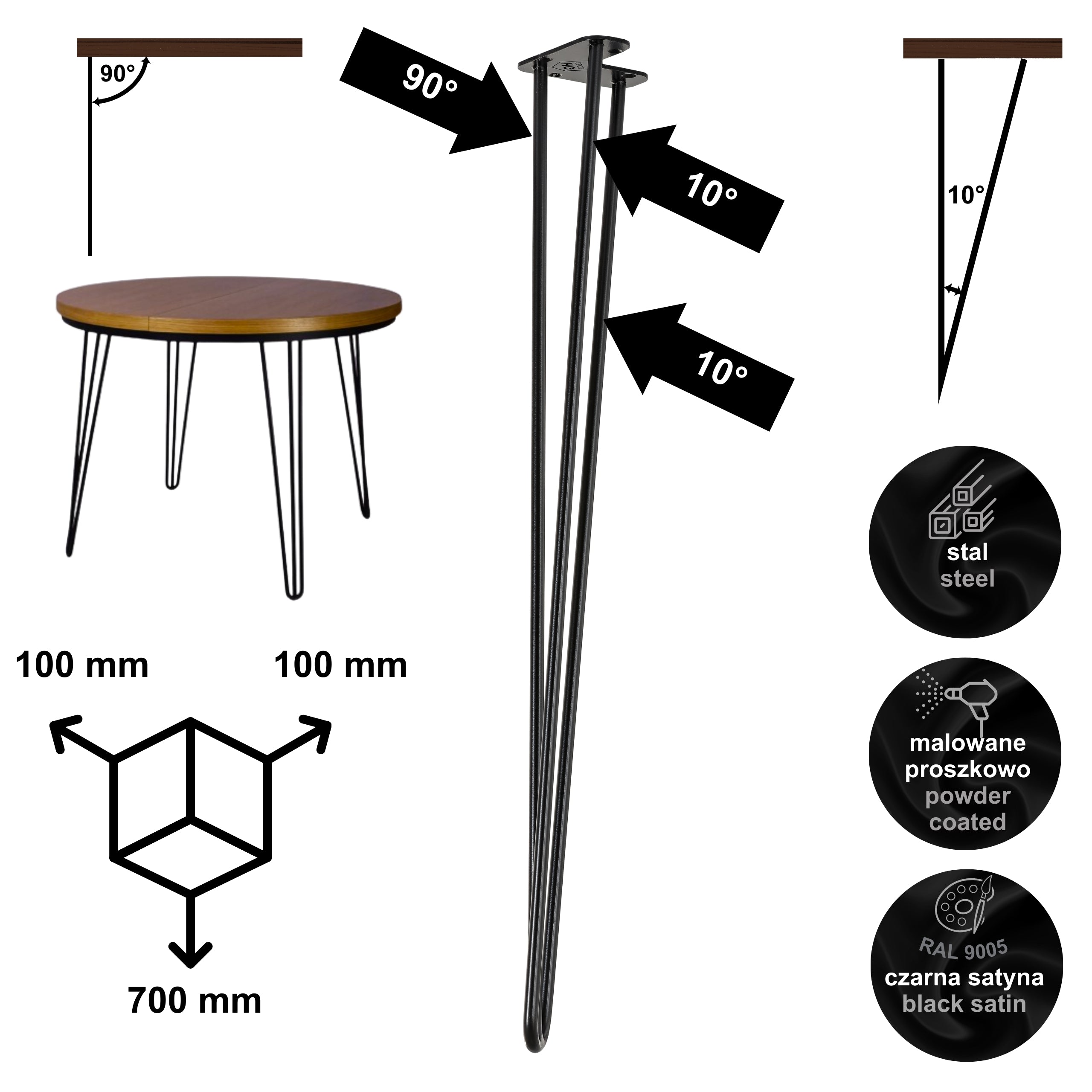 Noga meblowa do stołu biurka konsoli TL70 czarny HGDECO