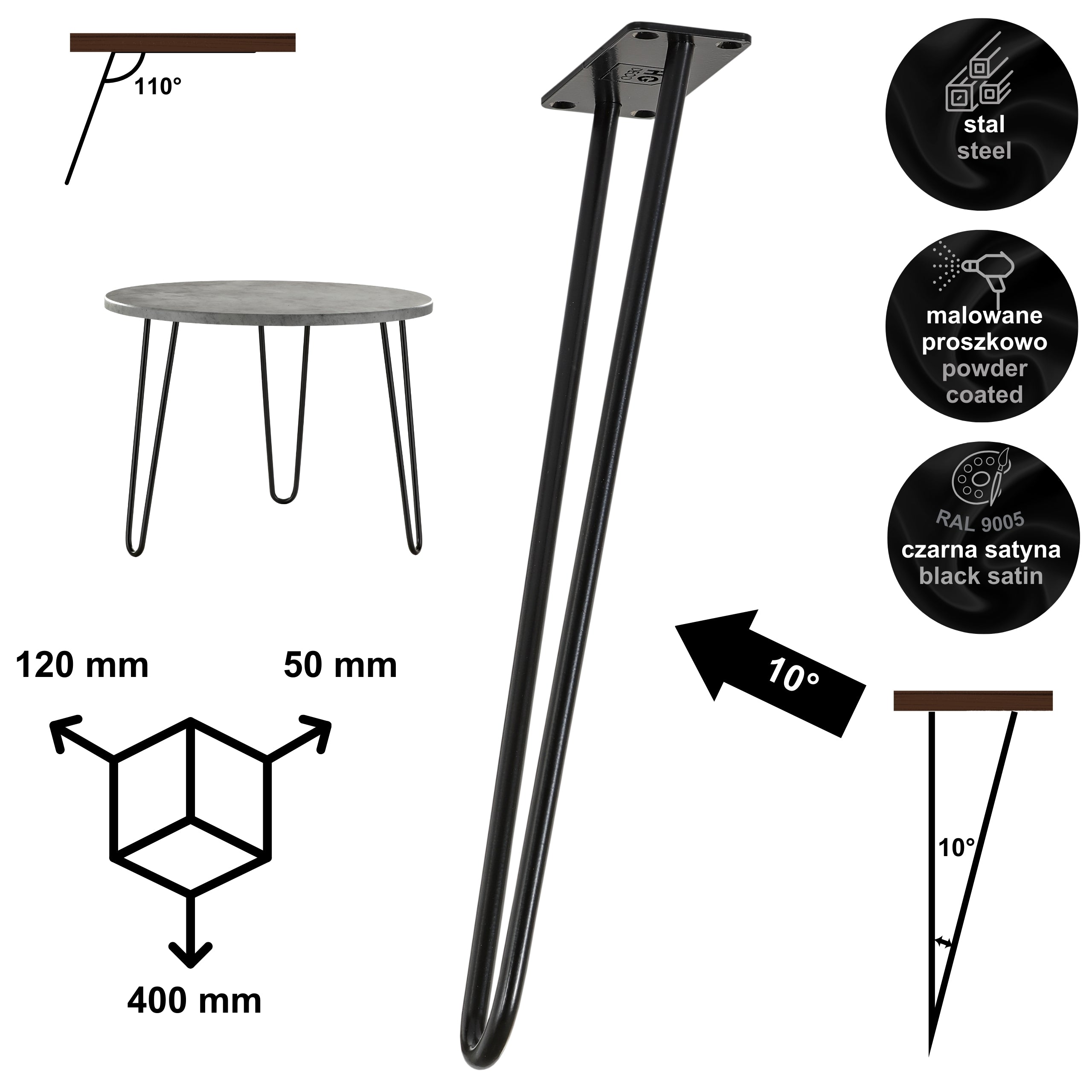 Noga do stolika kawowego DP40 czarny HGDECO