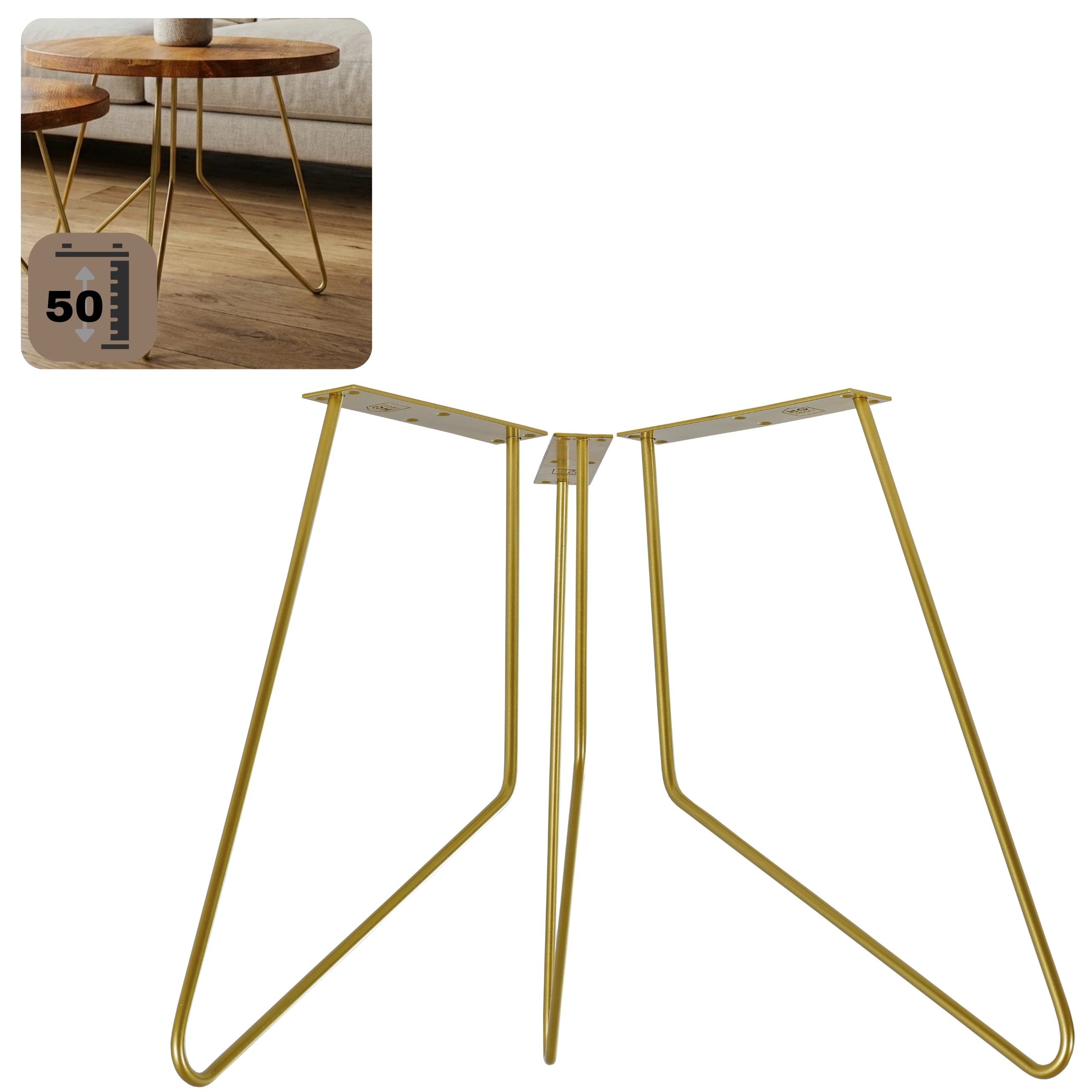 Zestaw nóg meblowych do stolika kawowego FIN 50 cm złoty HGDECO