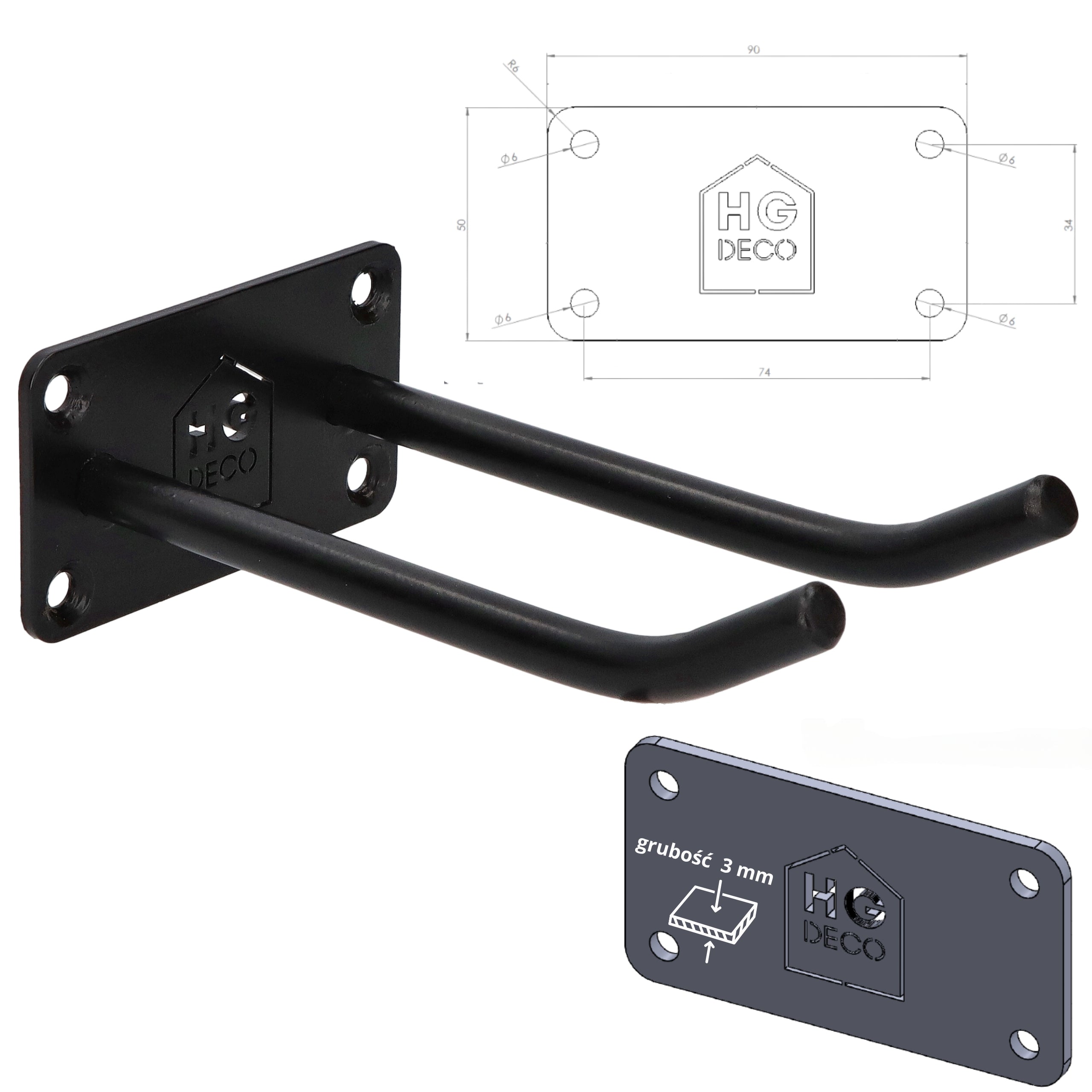 Metalowy uchwyt ścienny ORDO HK15 na narzędzia sprzęt sportowy 15 cm HGDECO