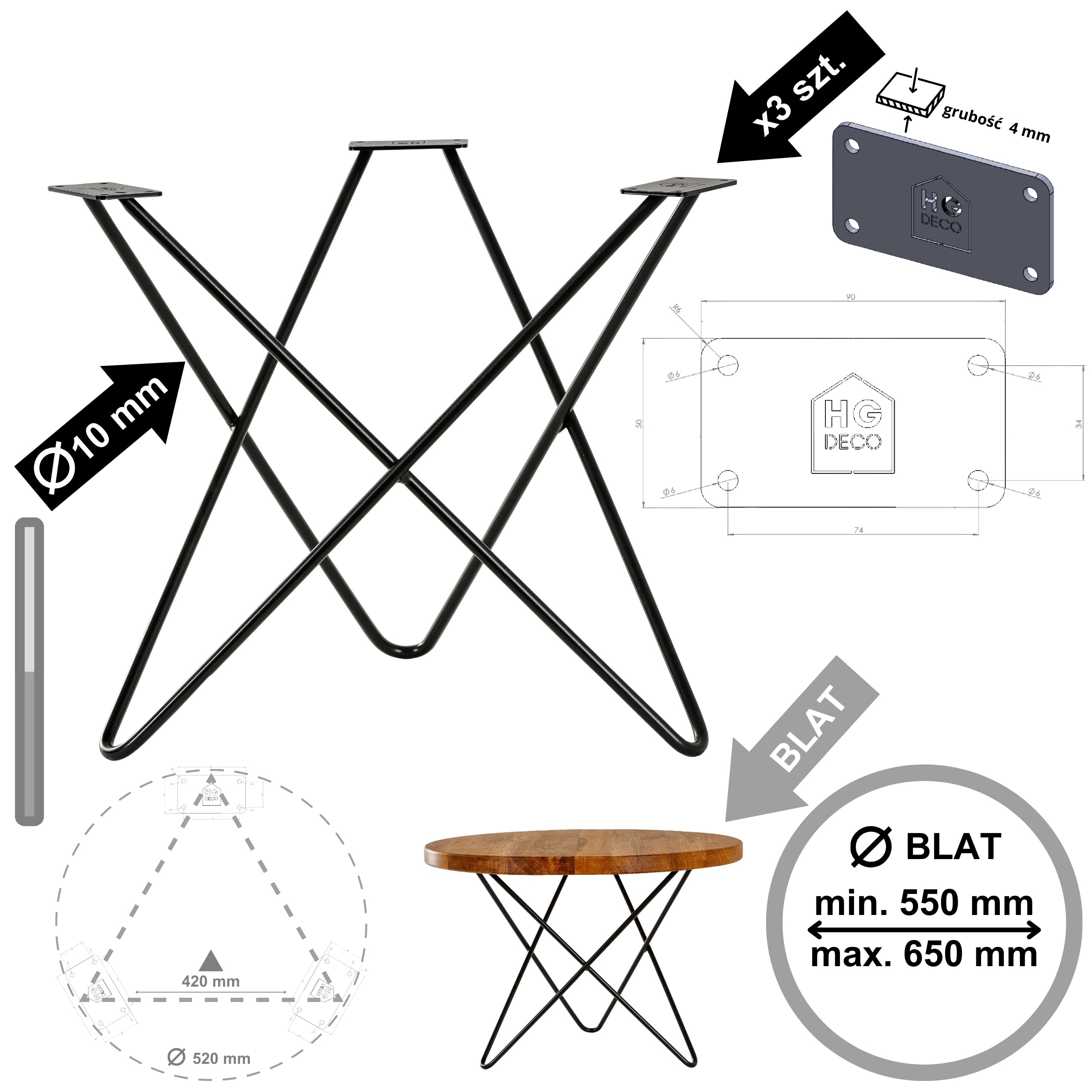 STAR coffee table frame 40 cm black HGDECO
