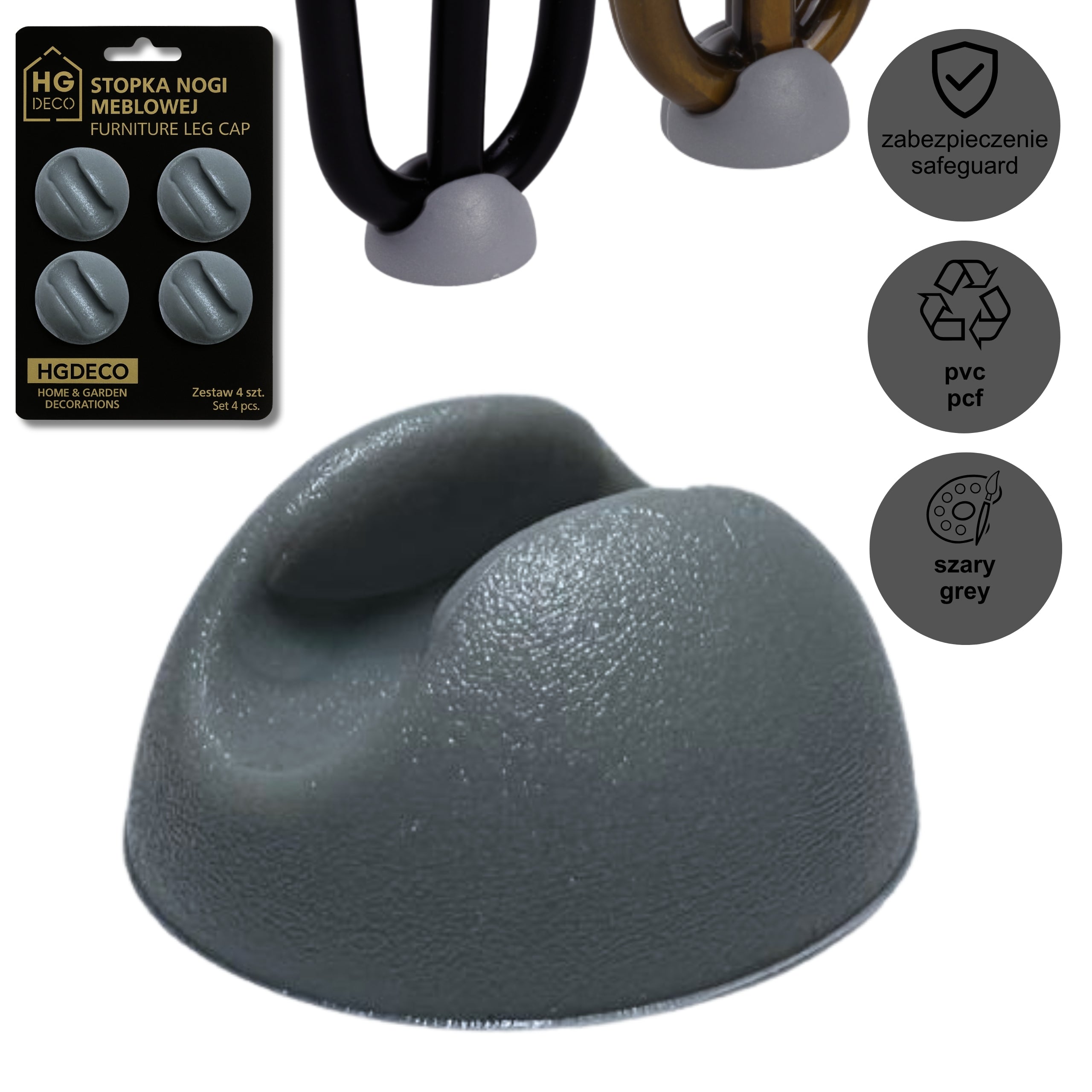 Set of furniture leg pads, grey, 4 pcs. HGDECO