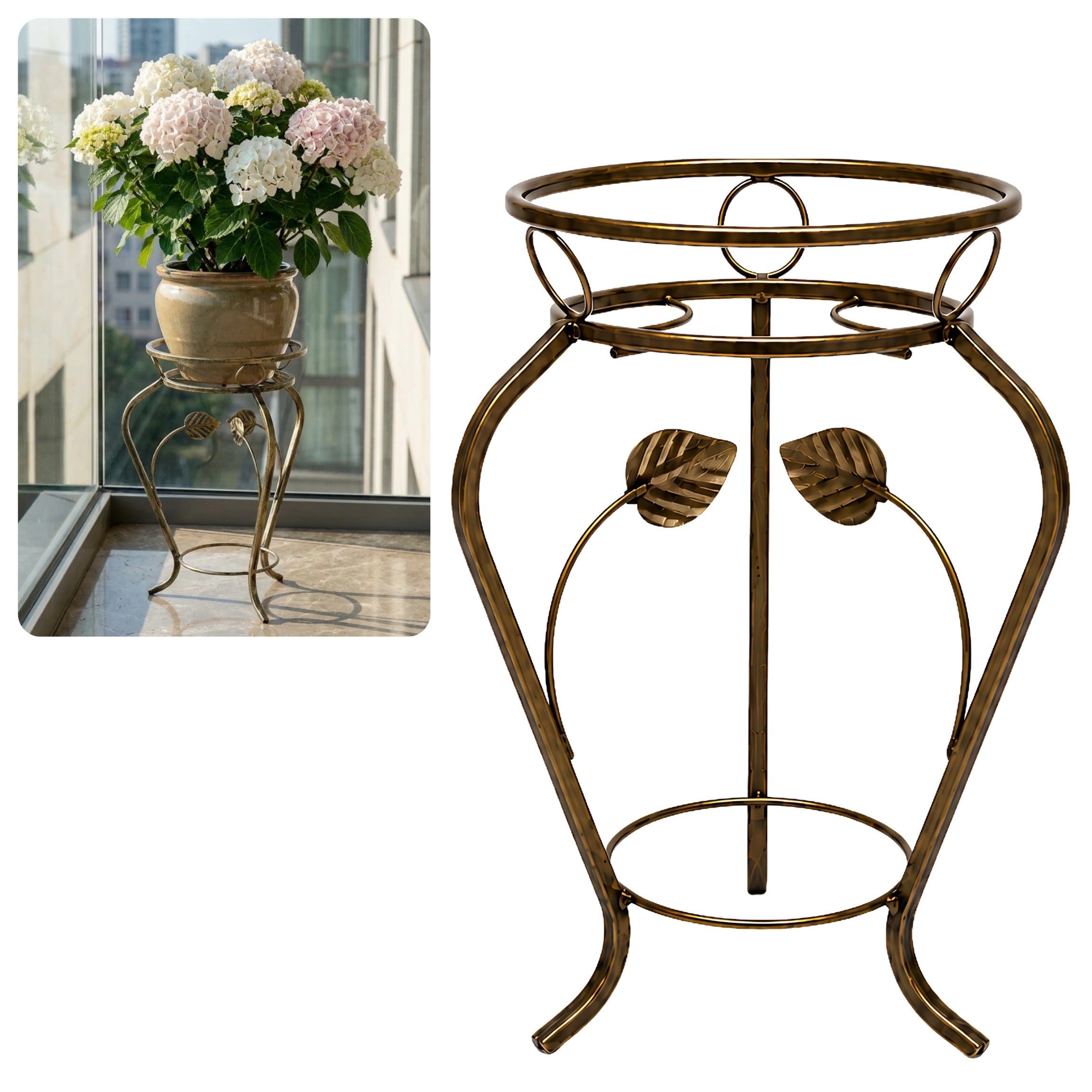 Kwietnik metalowy stojący do kwiatów FLORA 43 złota patyna HGDECO