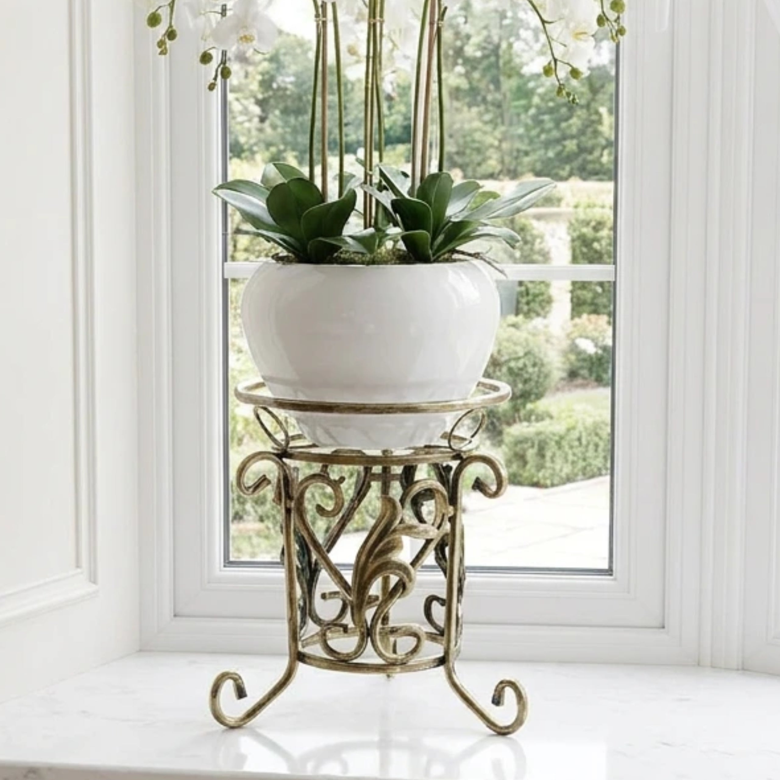 Kwietnik metalowy niski stojący RUSTIC 32 złota patyna HGDECO