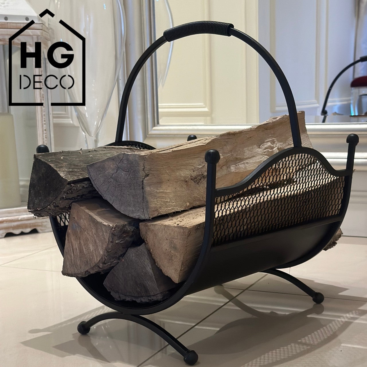 HGDECO  Kosz metalowy na drewno LEON czarny strukt