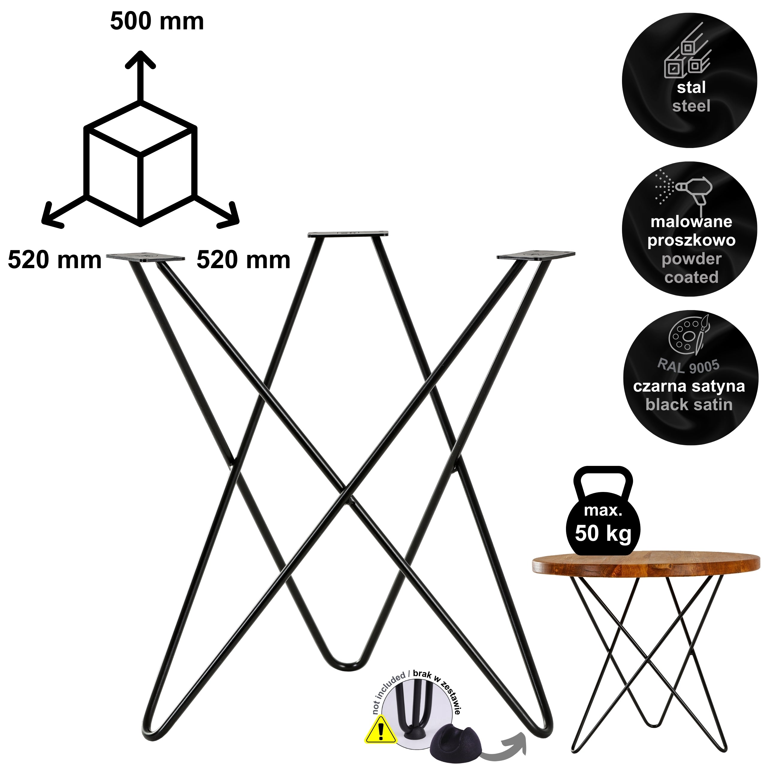 STAR 50 cm Black Coffee Table Frame by HGDECO
