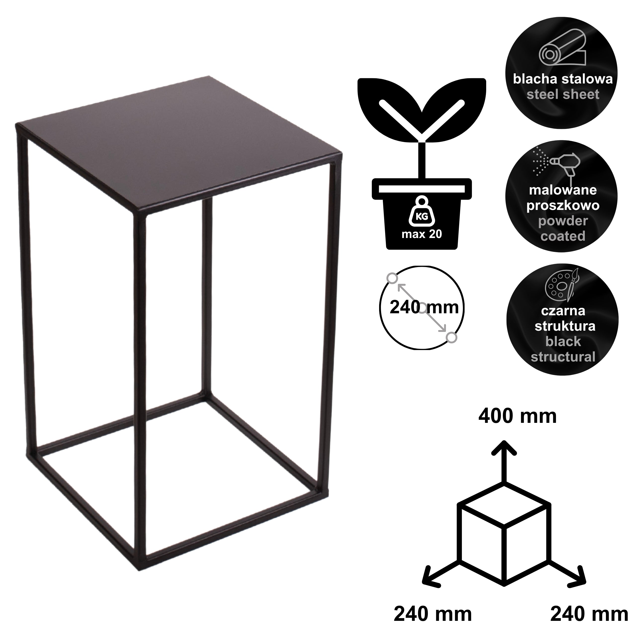 Metalowy kwietnik stojak na kwiatek TOWER 40 czarny styl loftowy HGDECO