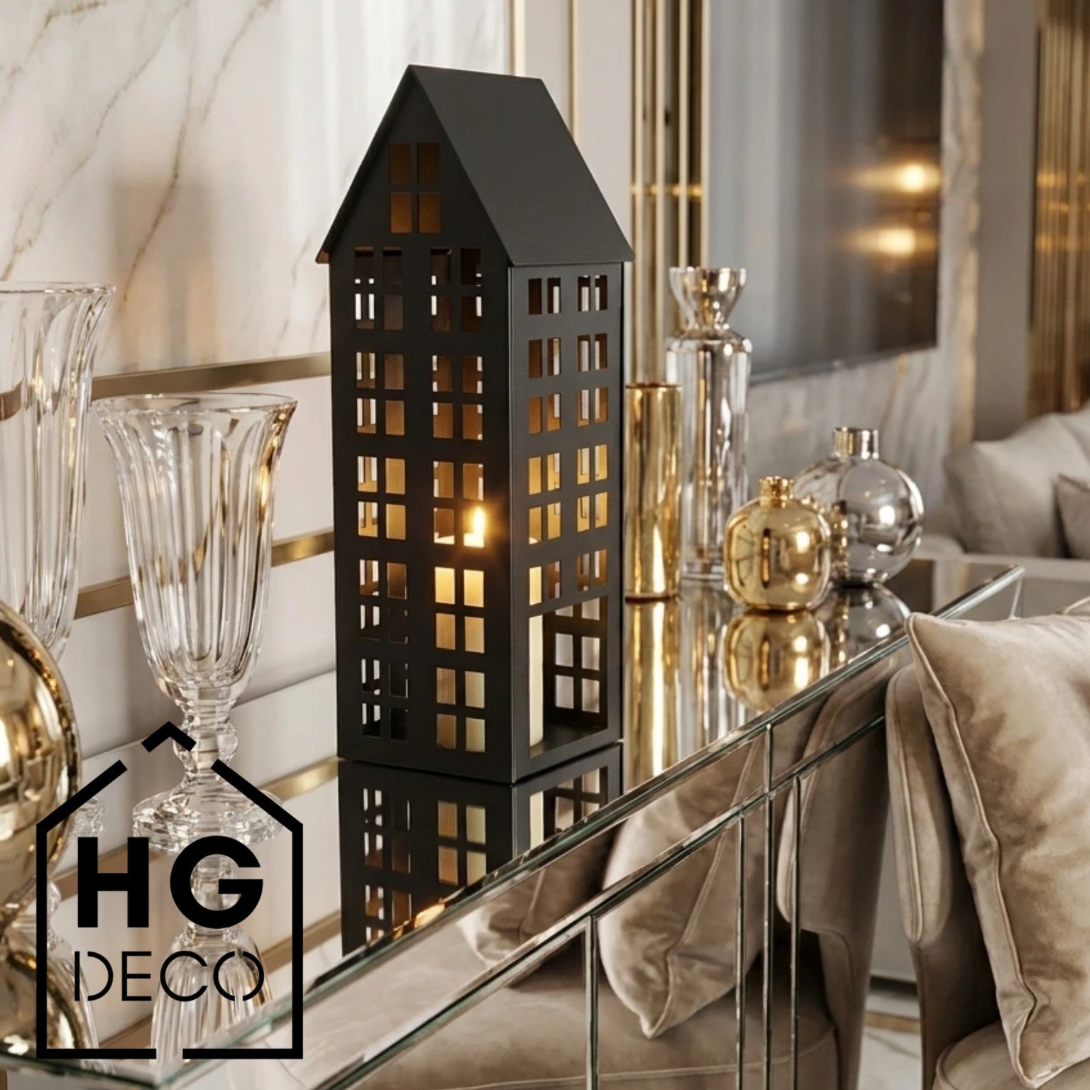 Lampion domek LUMI L czarny HGDECO