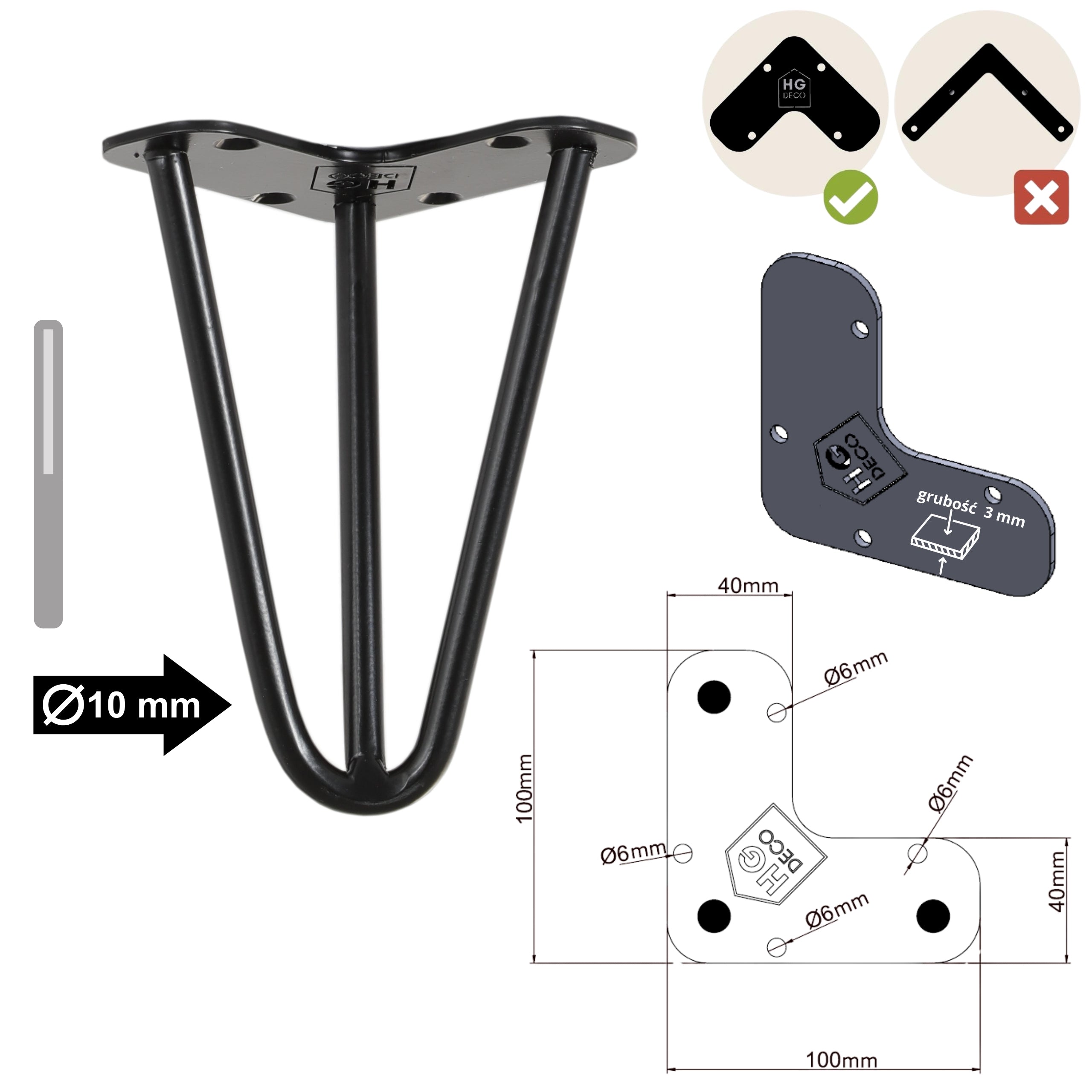 Noga meblowa do komody fotela TL15 czarny HGDECO