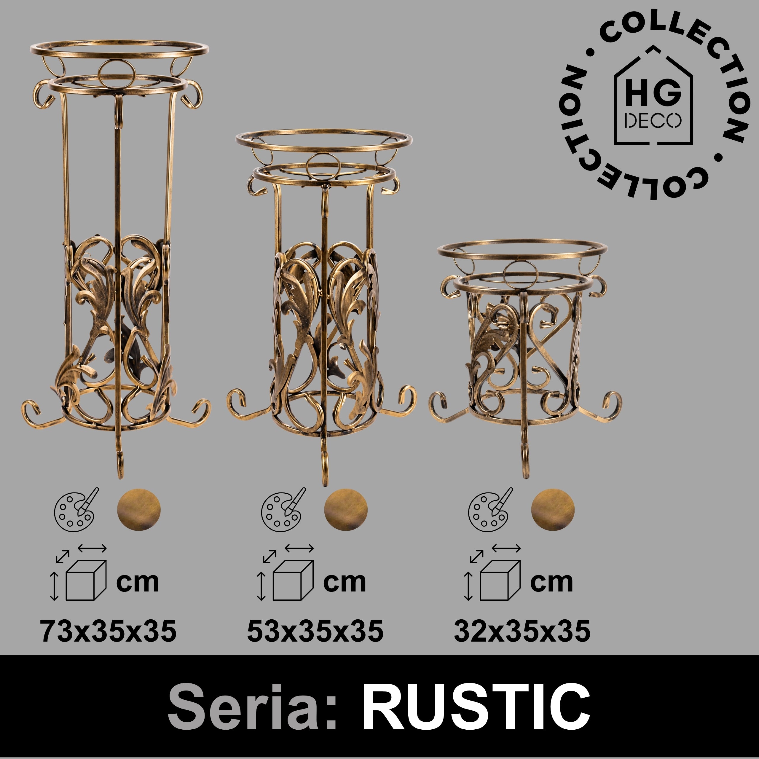 Kwietnik metalowy podłogowy stojący RUSTIC 53 złota patyna HGDECO