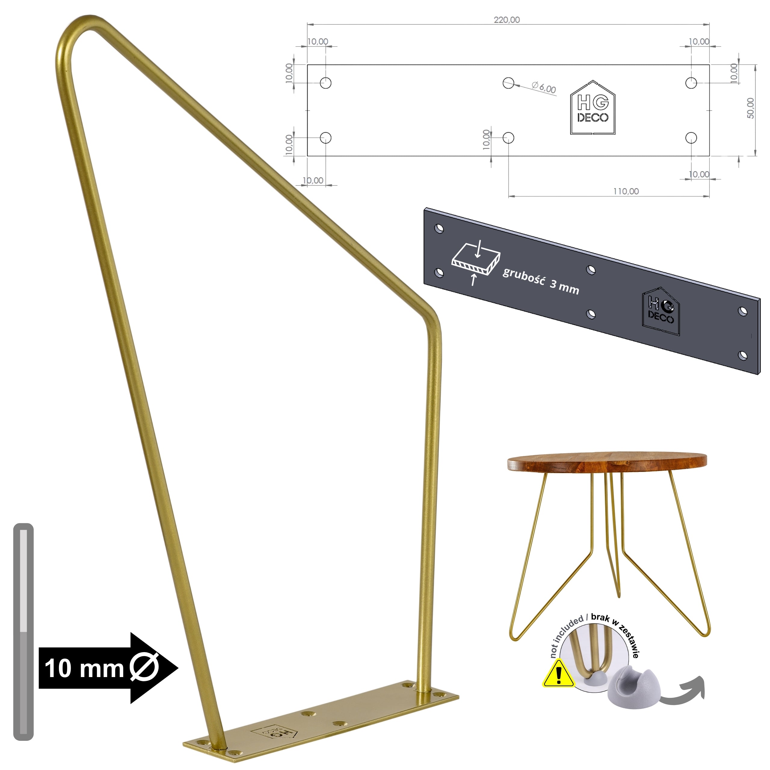 Zestaw nóg meblowych do stolika kawowego FIN 50 cm złoty HGDECO
