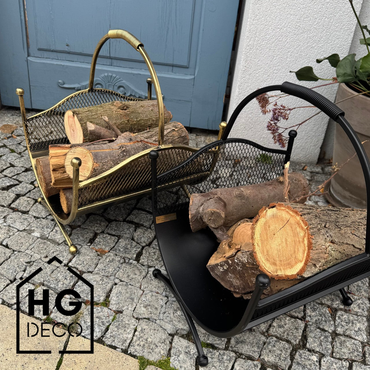 HGDECO LEON Gold Patina Metal Log Basket