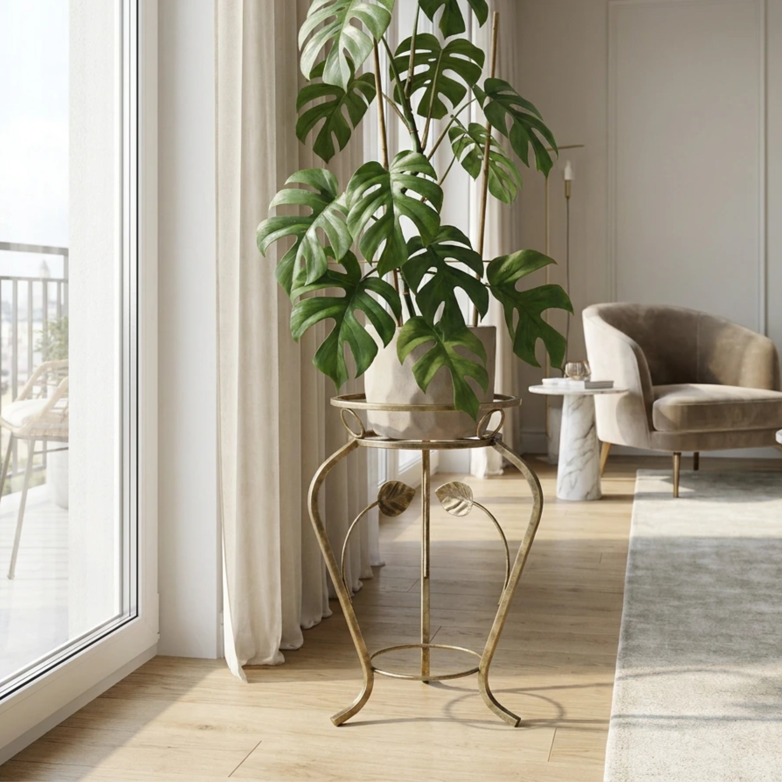 Kwietnik metalowy stojący do kwiatów FLORA 43 złota patyna HGDECO