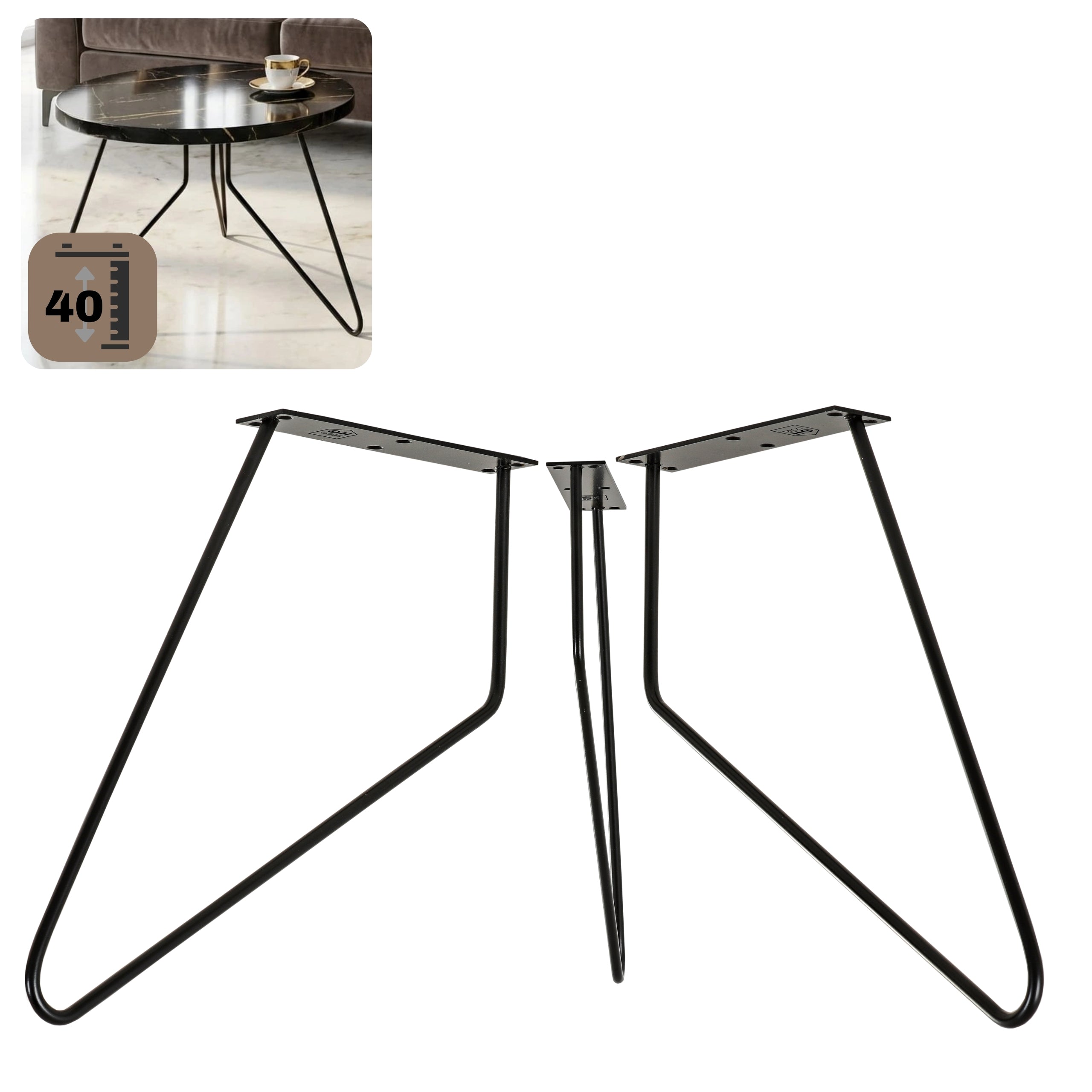 Zestaw nóg meblowych do stolika kawowego FIN 40 cm czarny HGDECO