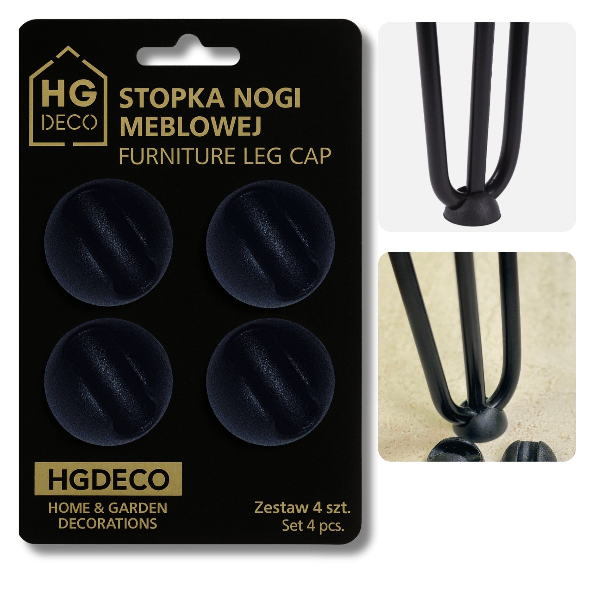 Set of black furniture leg pads, 4 pcs. HGDECO