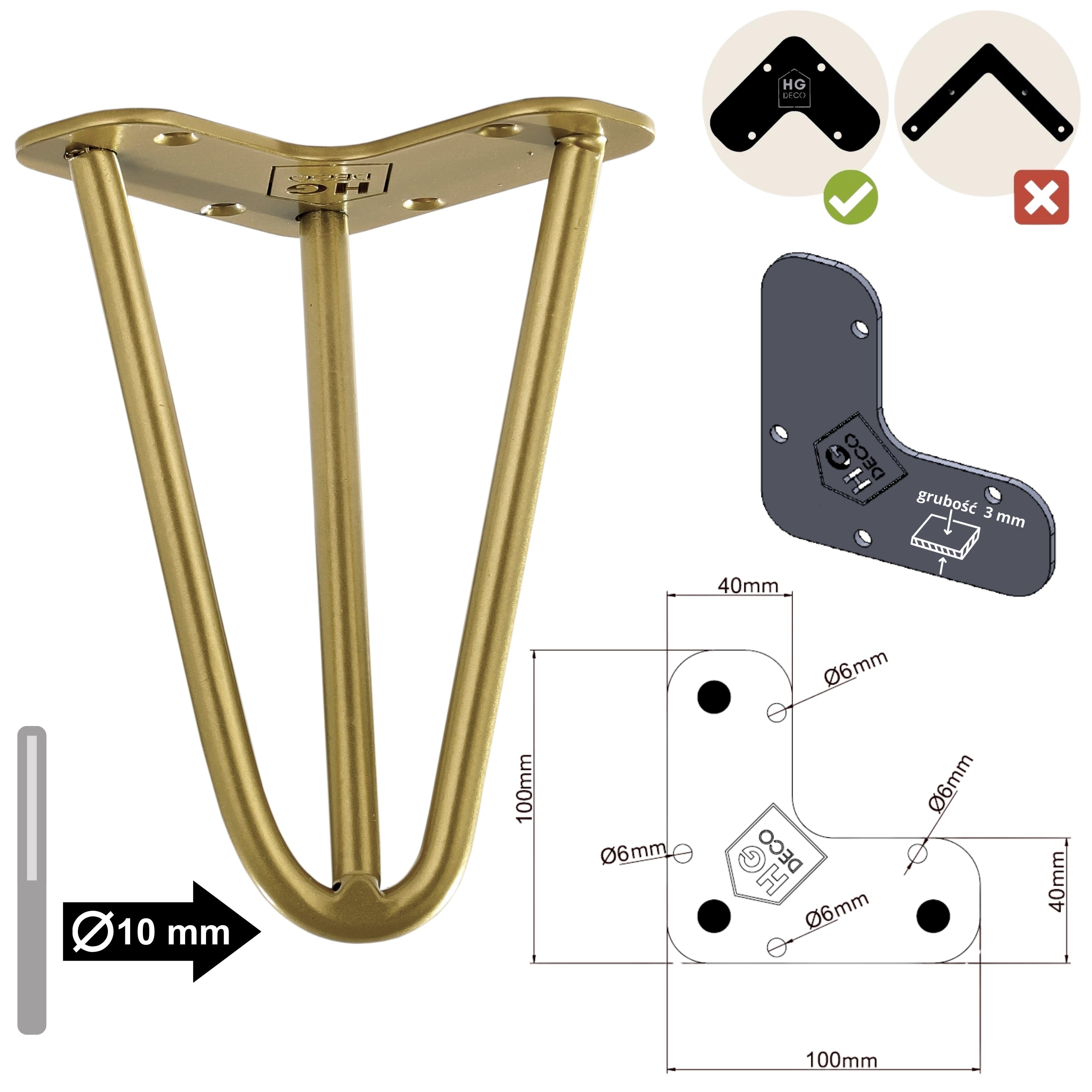 Noga meblowa do komody fotela TL15 złoty HGDECO