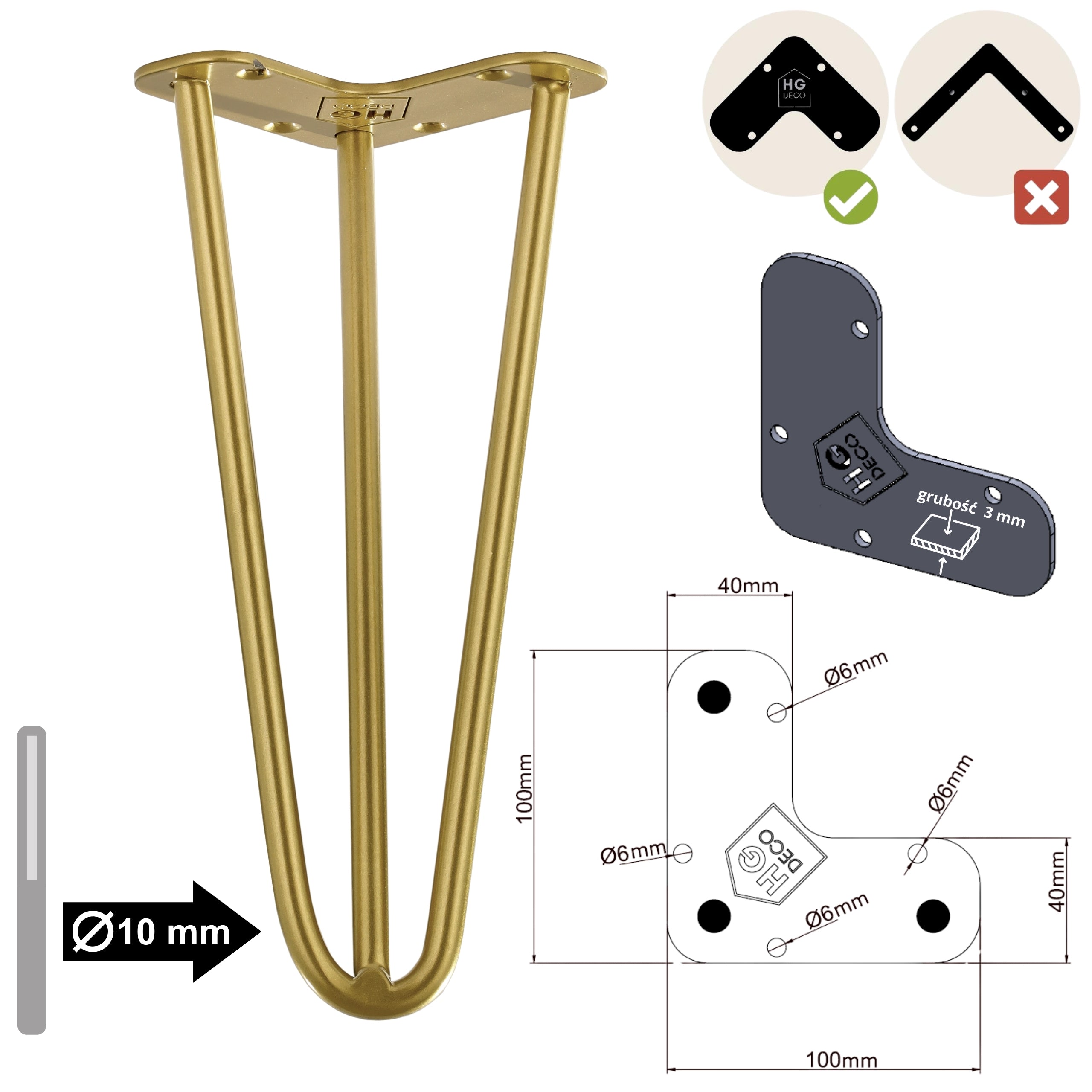 Furniture leg for pouffe cabinet TL25 gold HGDECO