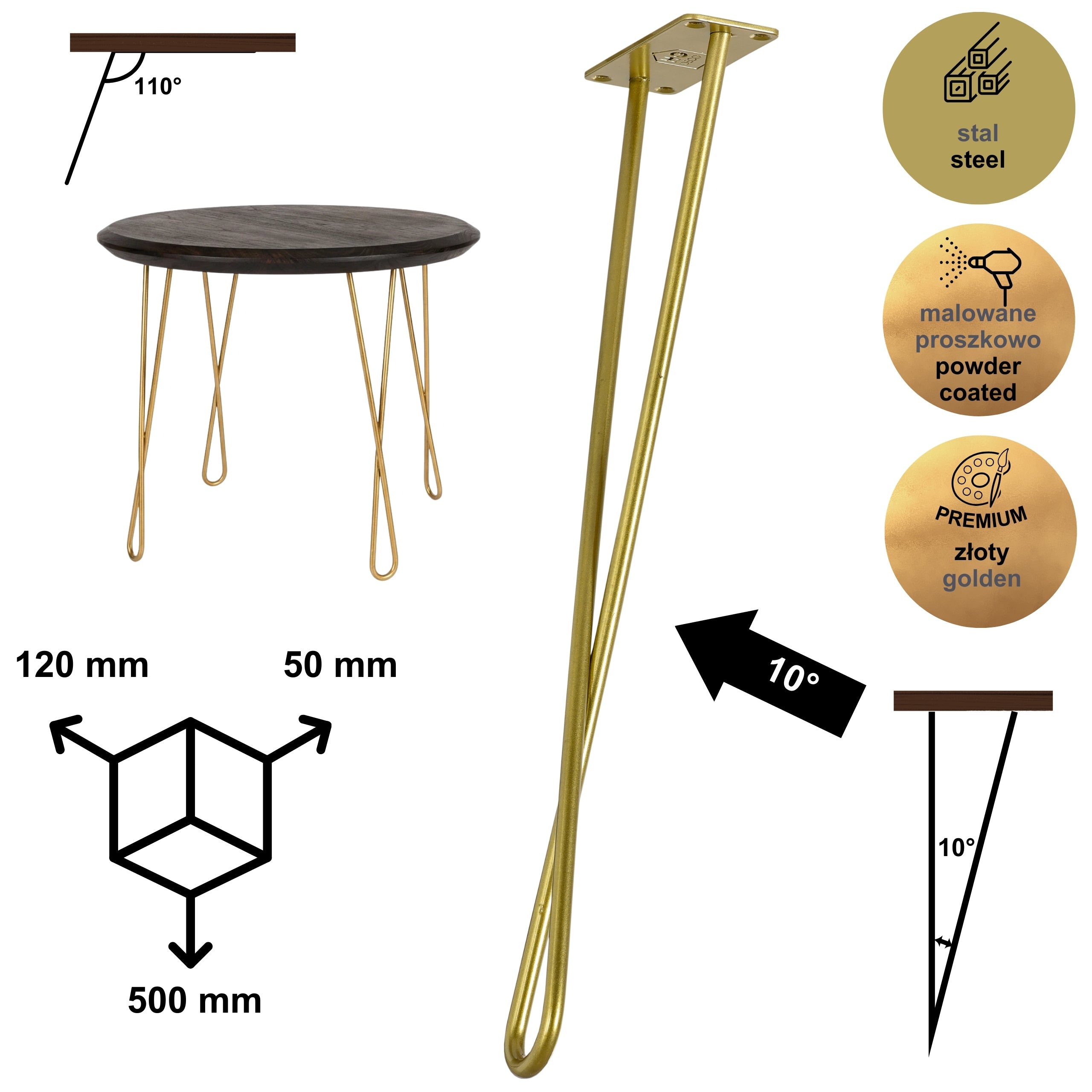 Noga do stolika kawowego ławy DX50 złoty HGDECO