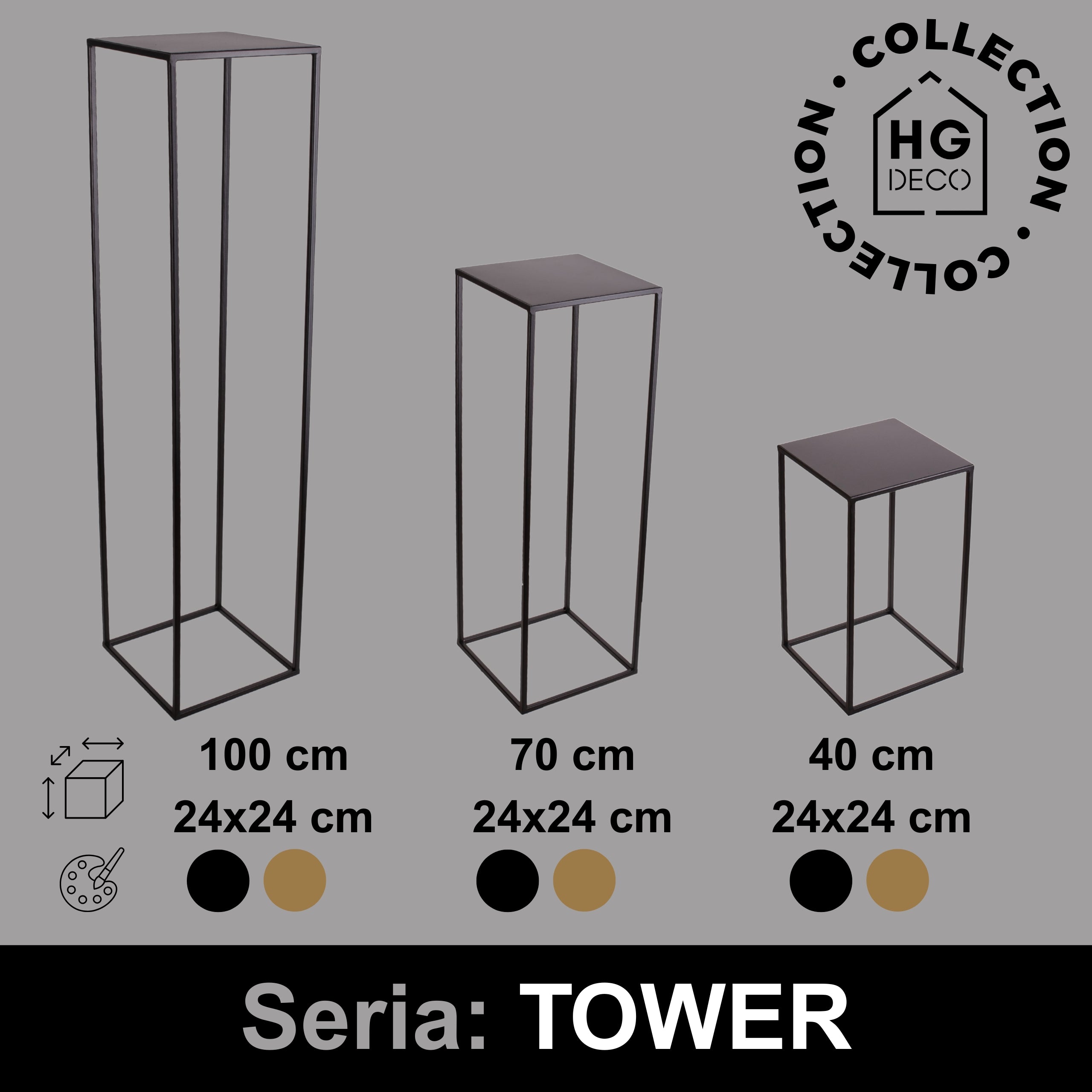 Metalowy kwietnik stojak na kwiatek TOWER 70 czarny styl loftowy HGDECO
