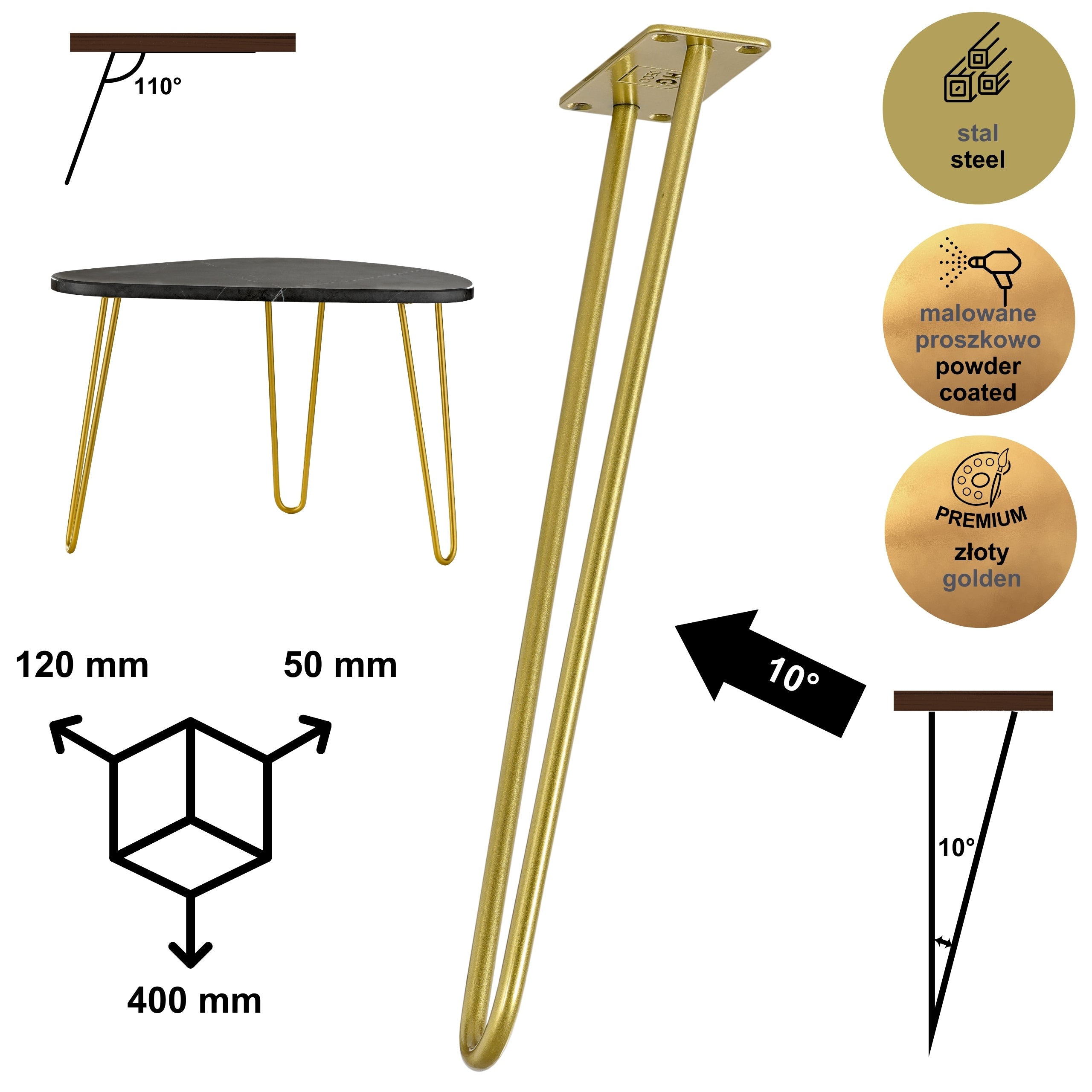 Noga do stolika kawowego DP40 złoty HGDECO