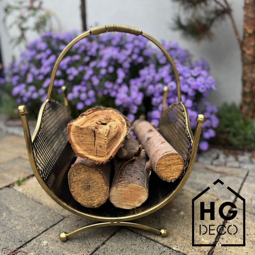 HGDECO LEON Gold Patina Metal Log Basket