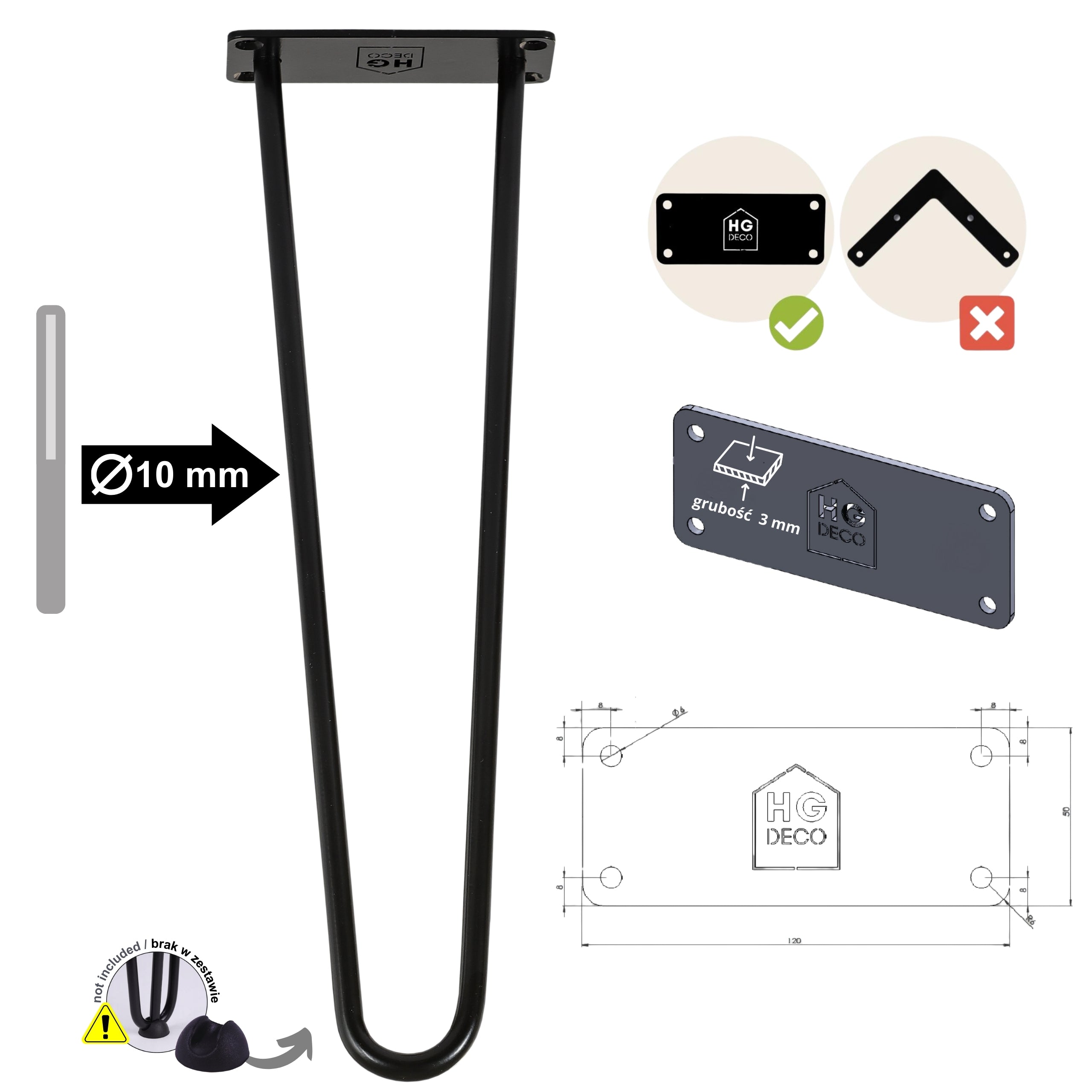 Noga do stolika kawowego DP40 czarny HGDECO