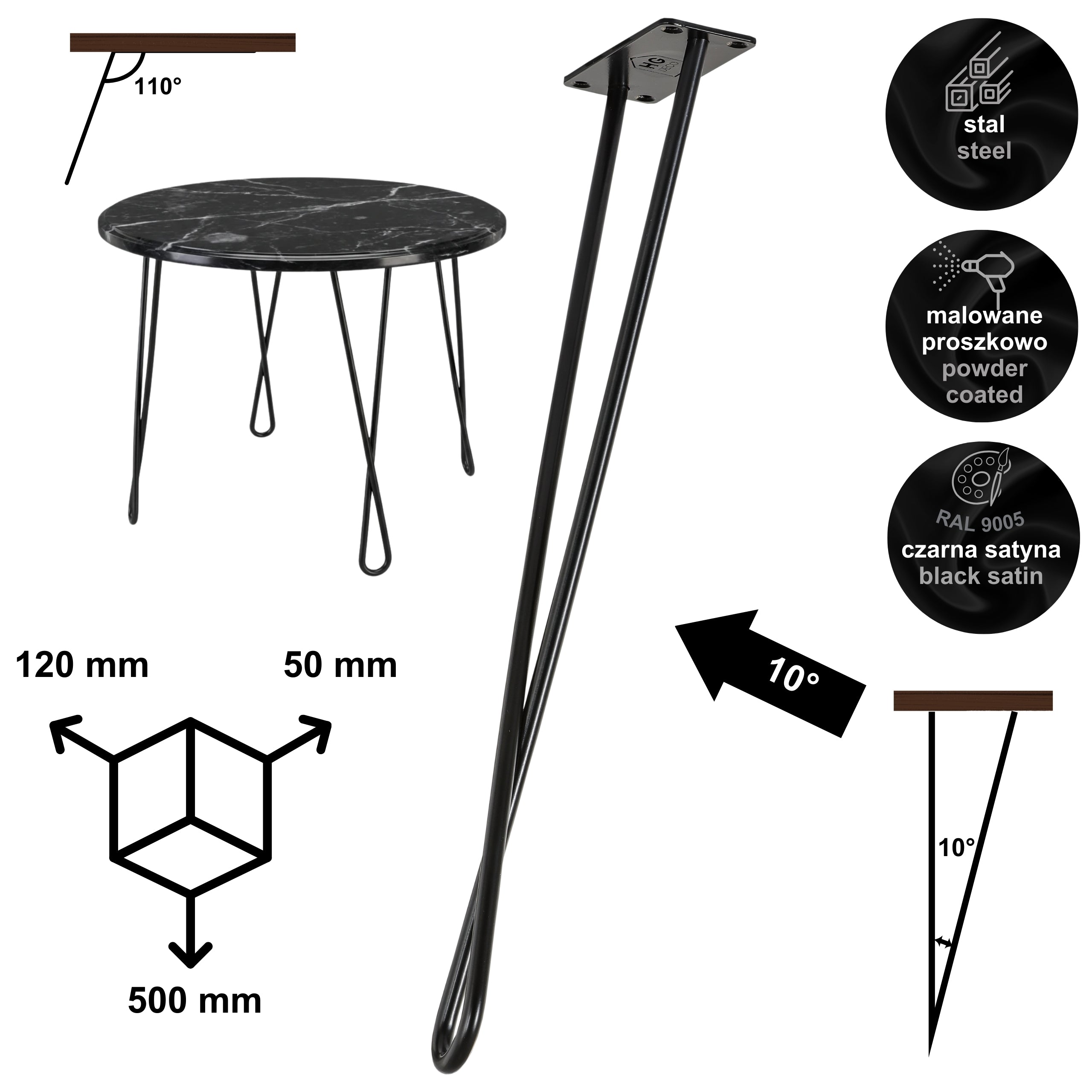 Noga do stolika kawowego ławy DX50 czarny HGDECO