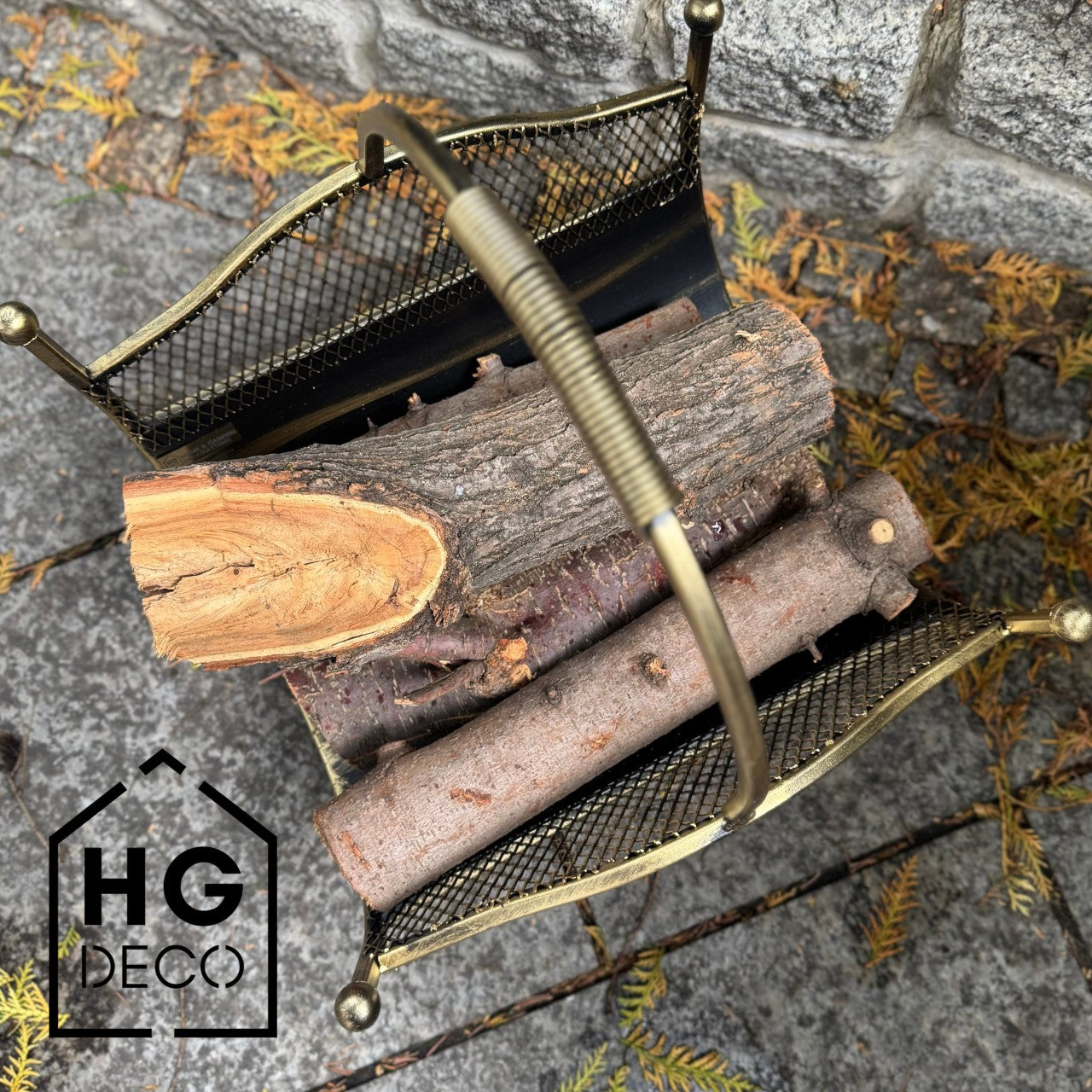 HGDECO LEON Gold Patina Metal Log Basket