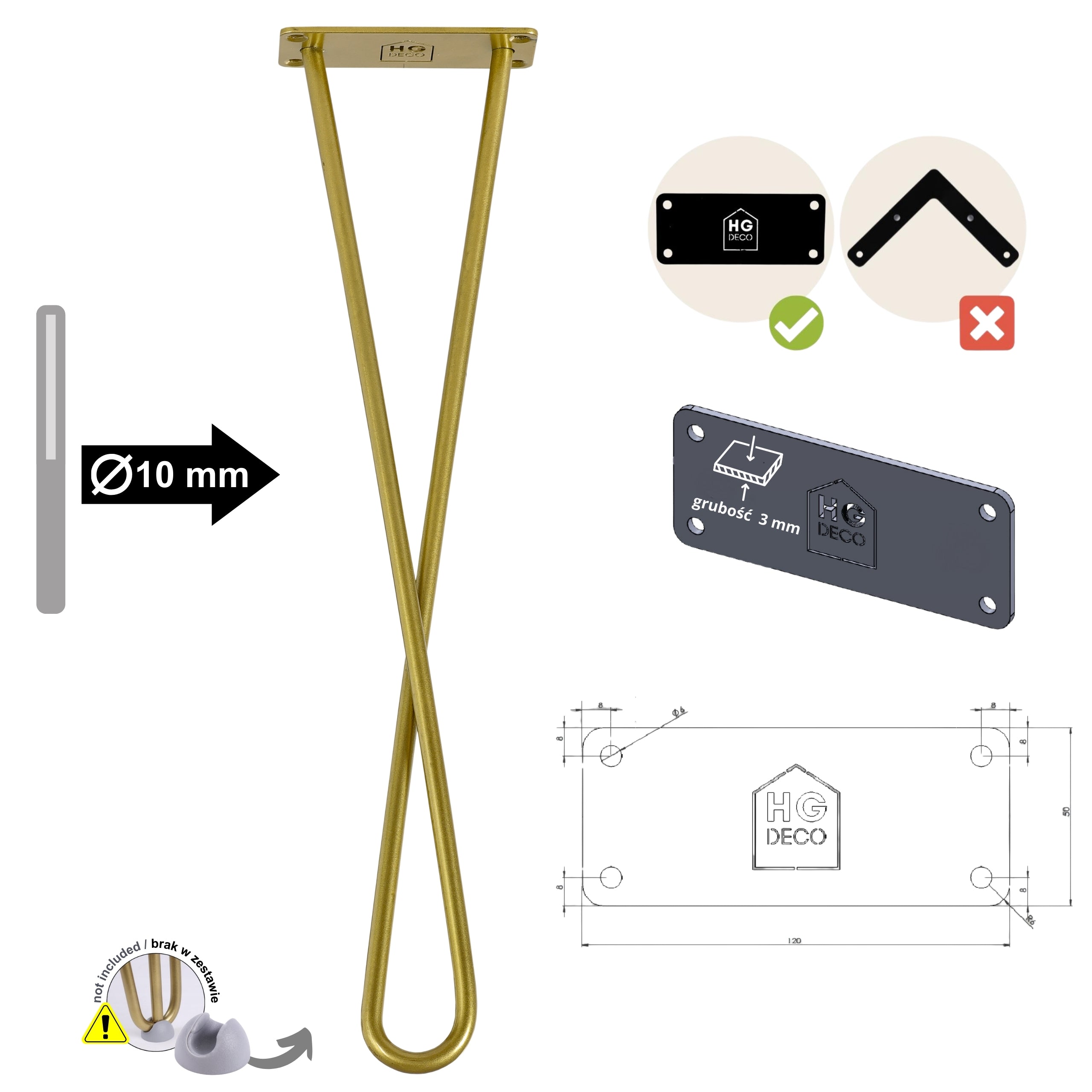 Noga do stolika kawowego ławy DX50 złoty HGDECO