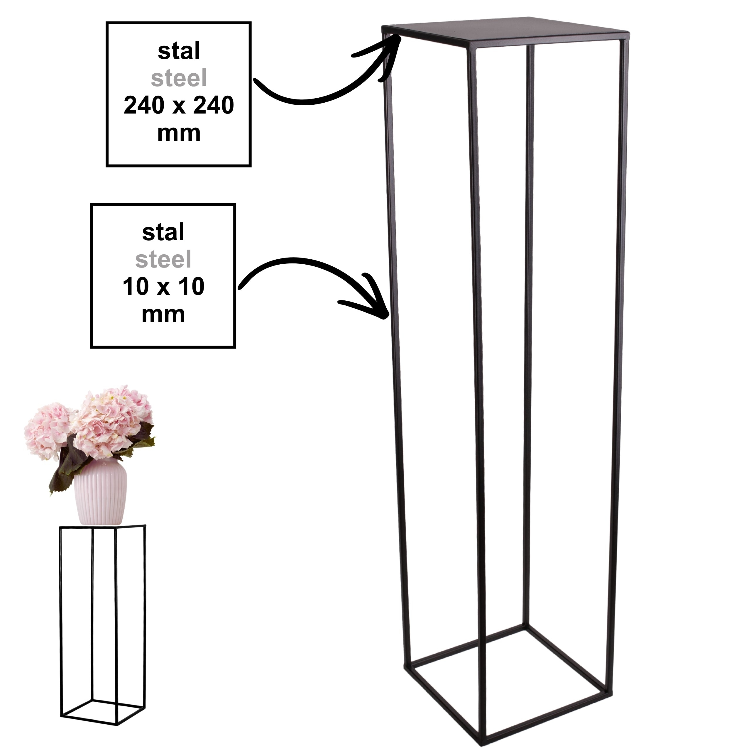 Metalowy kwietnik stojak na kwiatek TOWER 100 czarny styl loftowy HGDECO