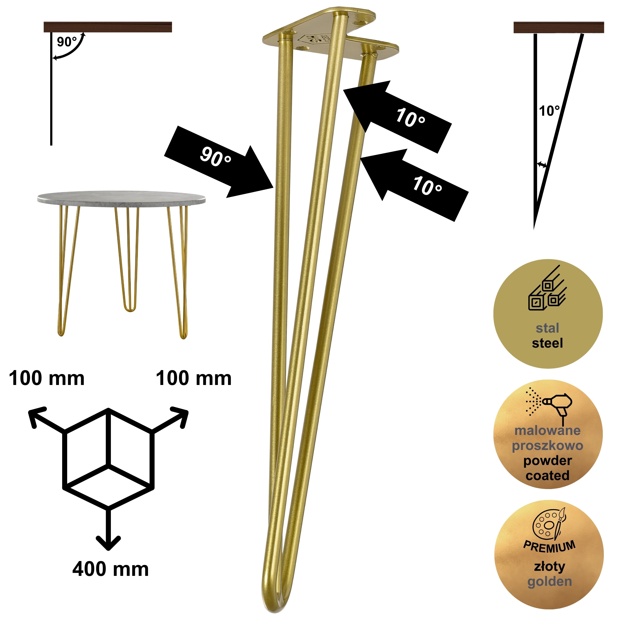 Noga do stolika kawowego TL40 złoty HGDECO