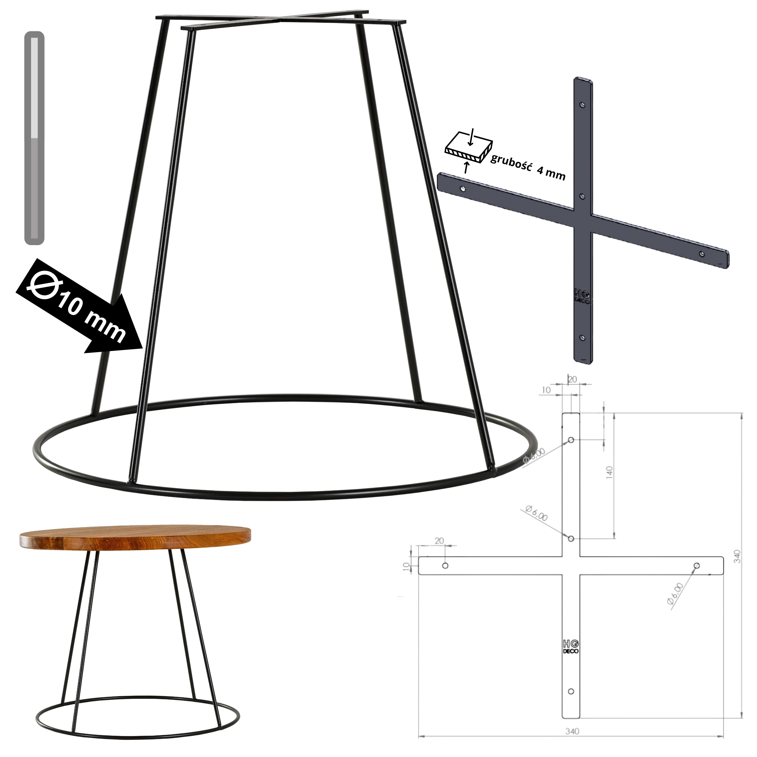 RING 50 cm Black Coffee Table Frame HGDECO